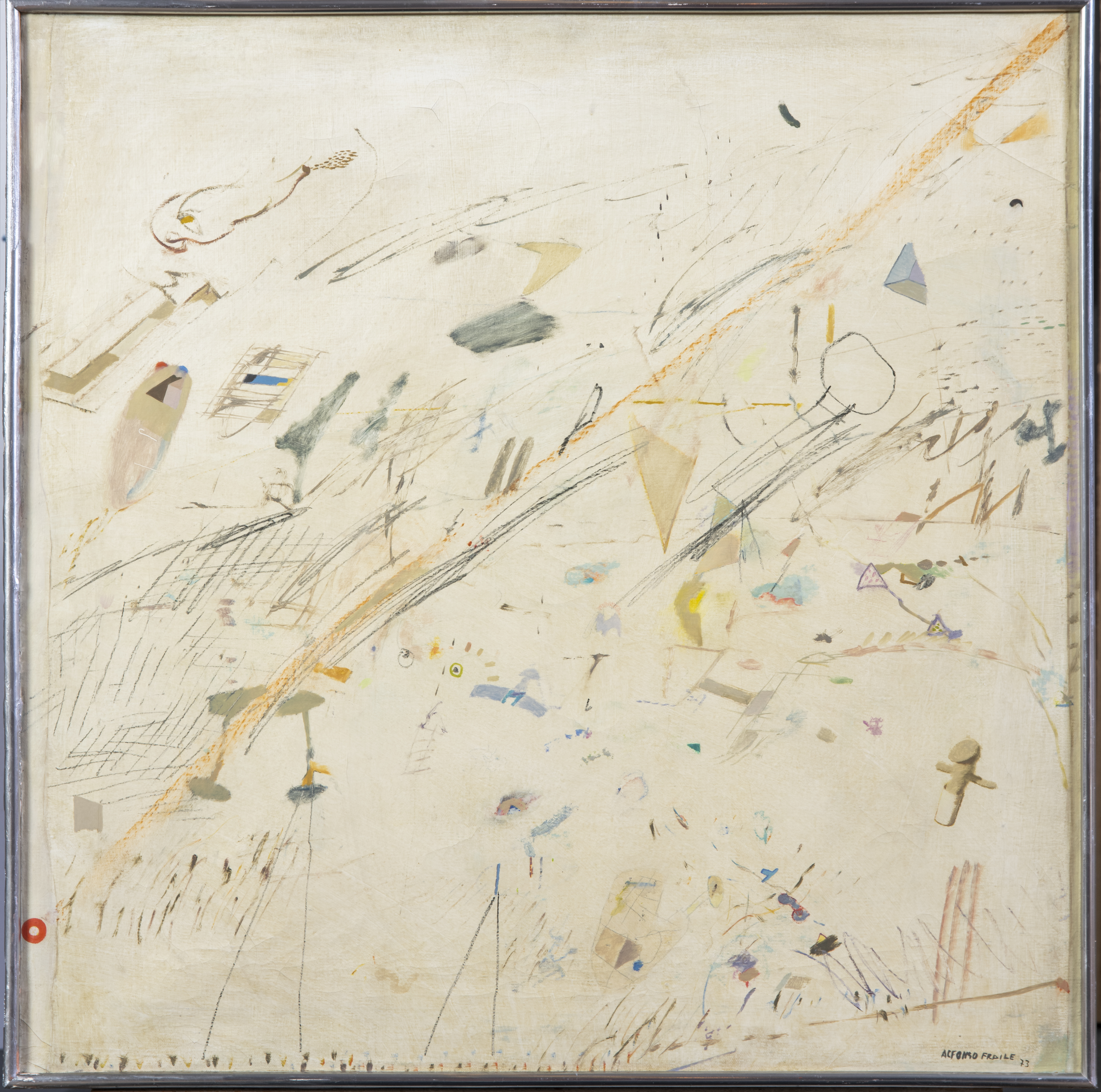   ALFONSO FRAILE (Marchena, Murcia 1930-Madrid 1988)
"Jardín". 1973
Acrílico y tinta sobre lienzo
Firmado y fechado 1973
También al dorso firmado, fechado y titulado "Jardín"
Medidas:45 x 55 cm.
