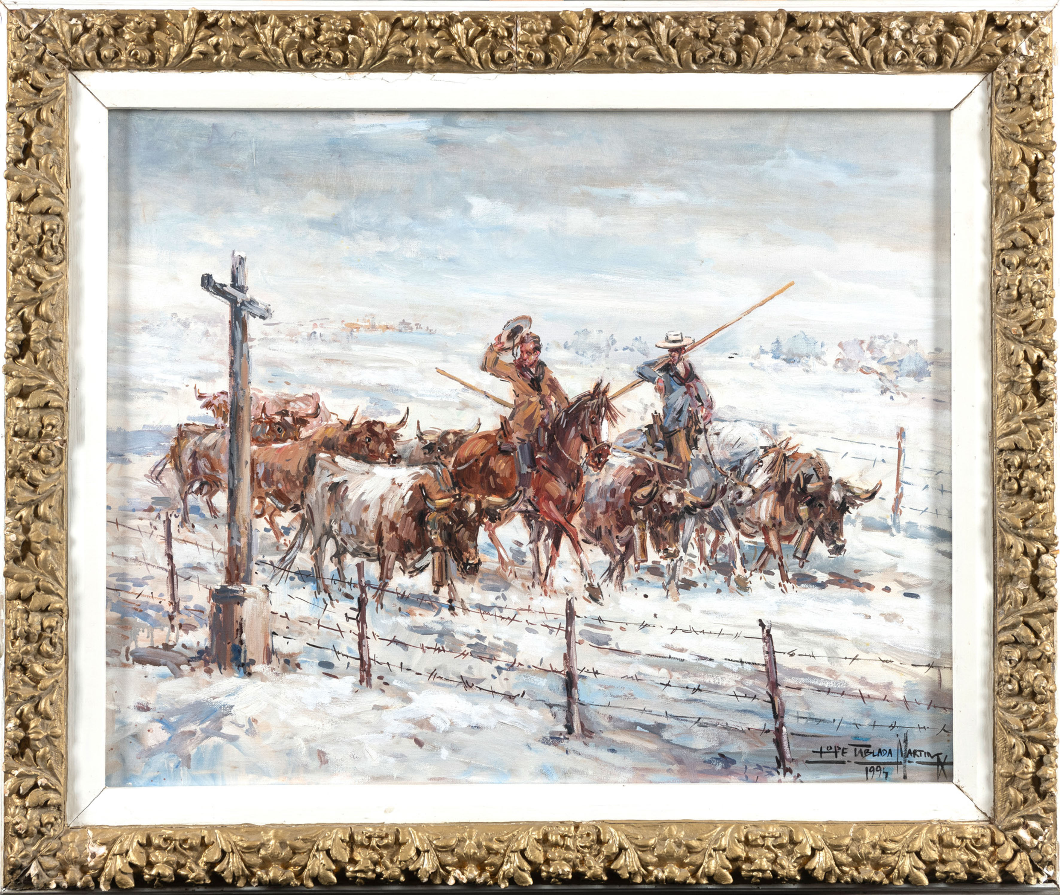 LOPE TABLADA MARTÍN (Segovia, 1948)
Tienta de toros en un campo nevado
Óleo sobre lienzo.
Medidas....