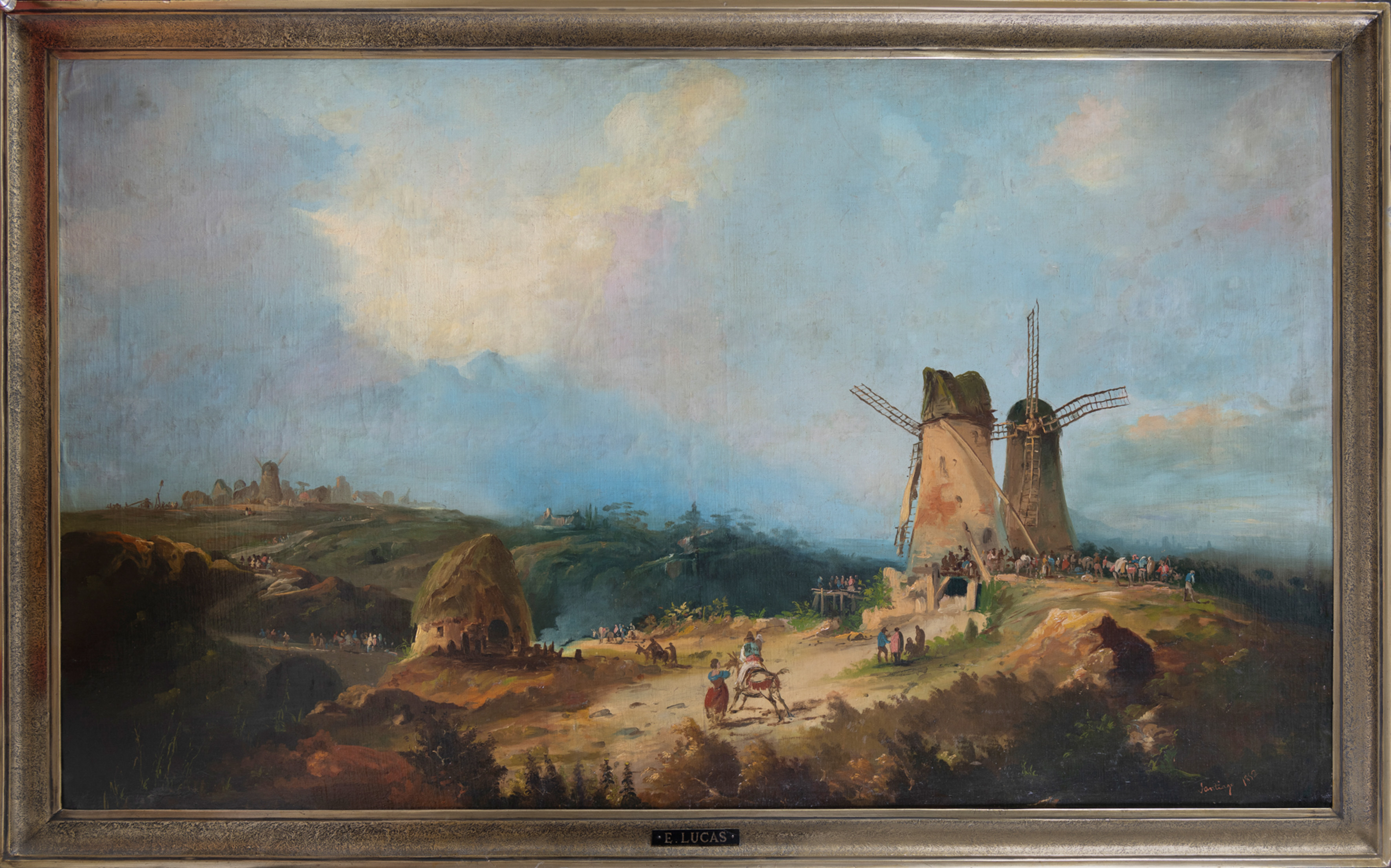 LEONARDO DE SANTIAGO Y MORENO (Sevilla, 1813-Madrid, 1870)
"Romería"
Óleo sobre linezo
Medidas: 95...