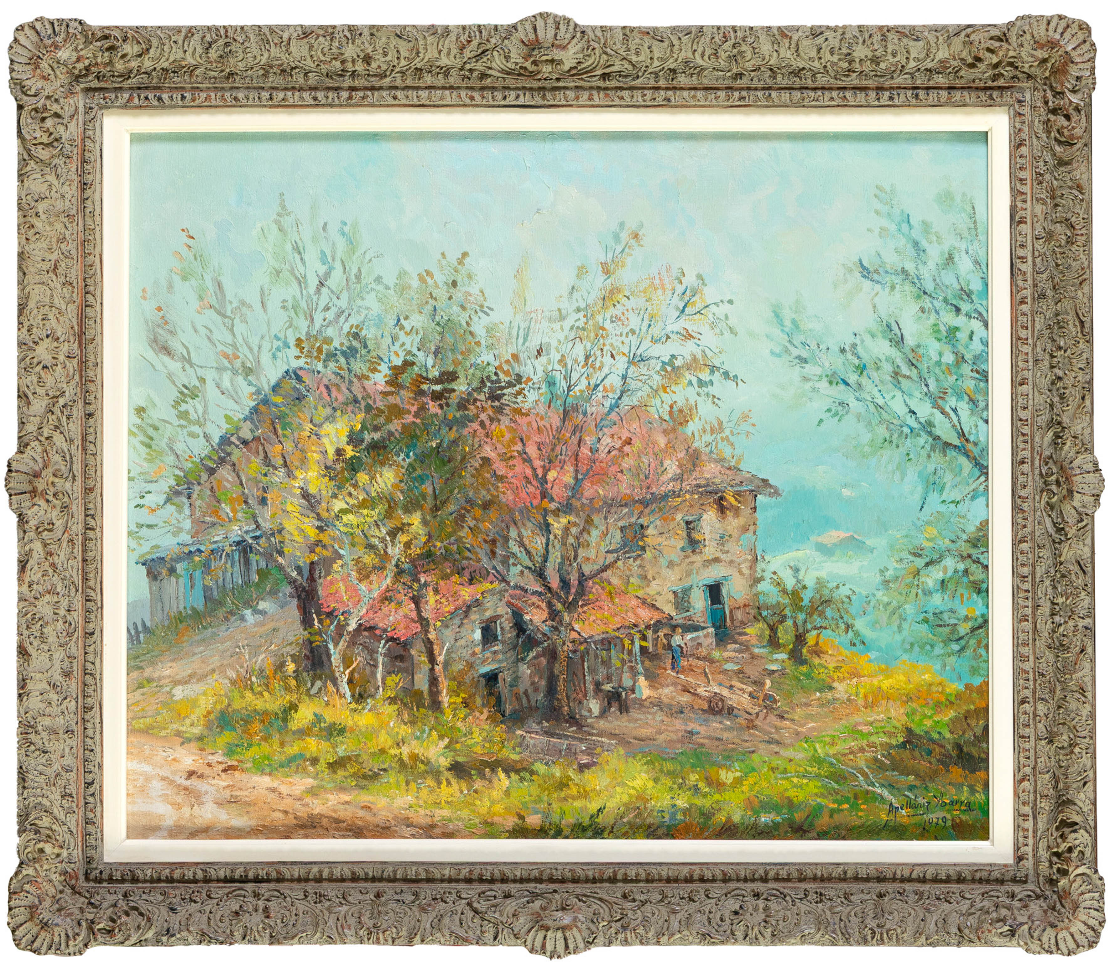 ANDRÉS APELLÁNIZ (Vitoria, 1928-2023)
“Caserío de Oya, Guipúzcoa”. 1979
Óleo sobre lienzo
Firmado y...