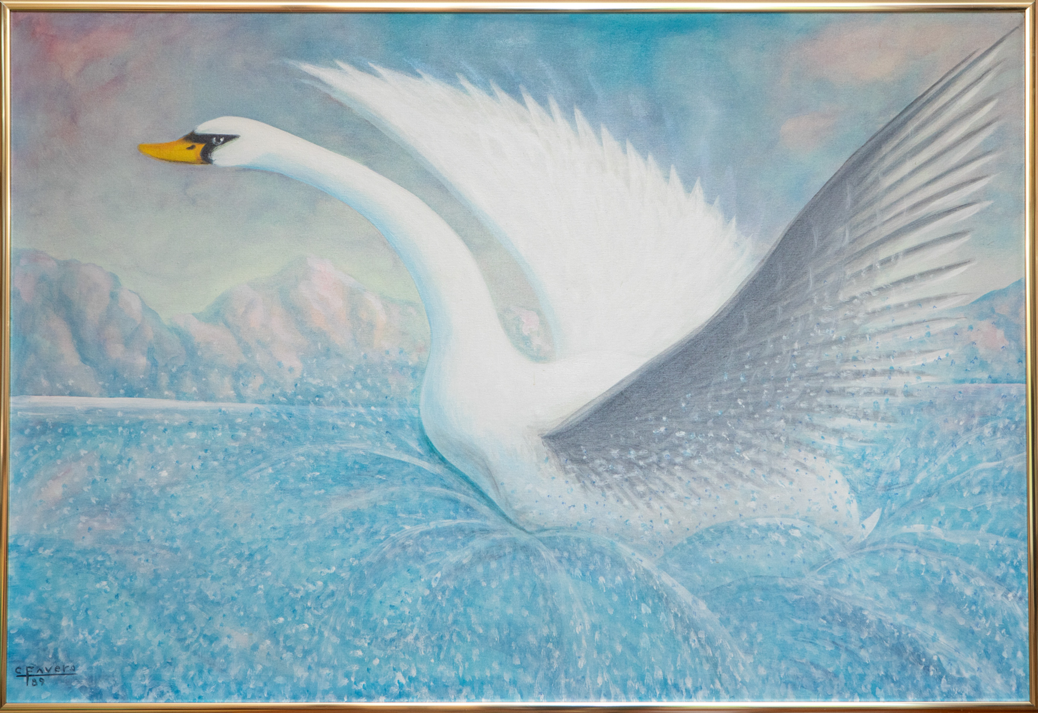 C. FAVERO
“Cisne al vuelo”.
1989
Acrílico sobre lienzo.
Medidas: 95 x 140 cm.
Firmado en el ángulo...