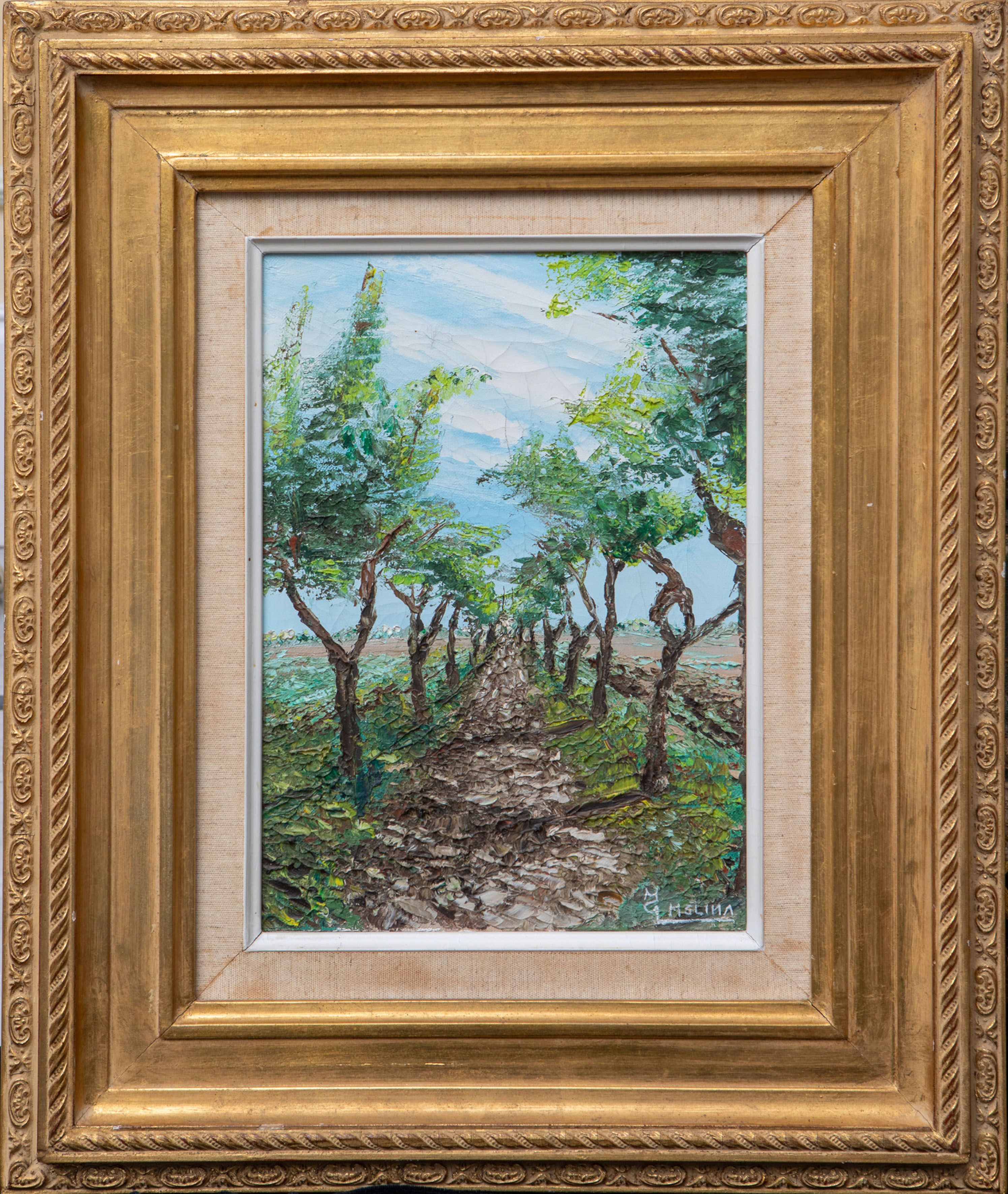 S. MELINA
“Camino con almendros”
Óleo sobre lienzo.
Medidas:  35 x 25 cm.