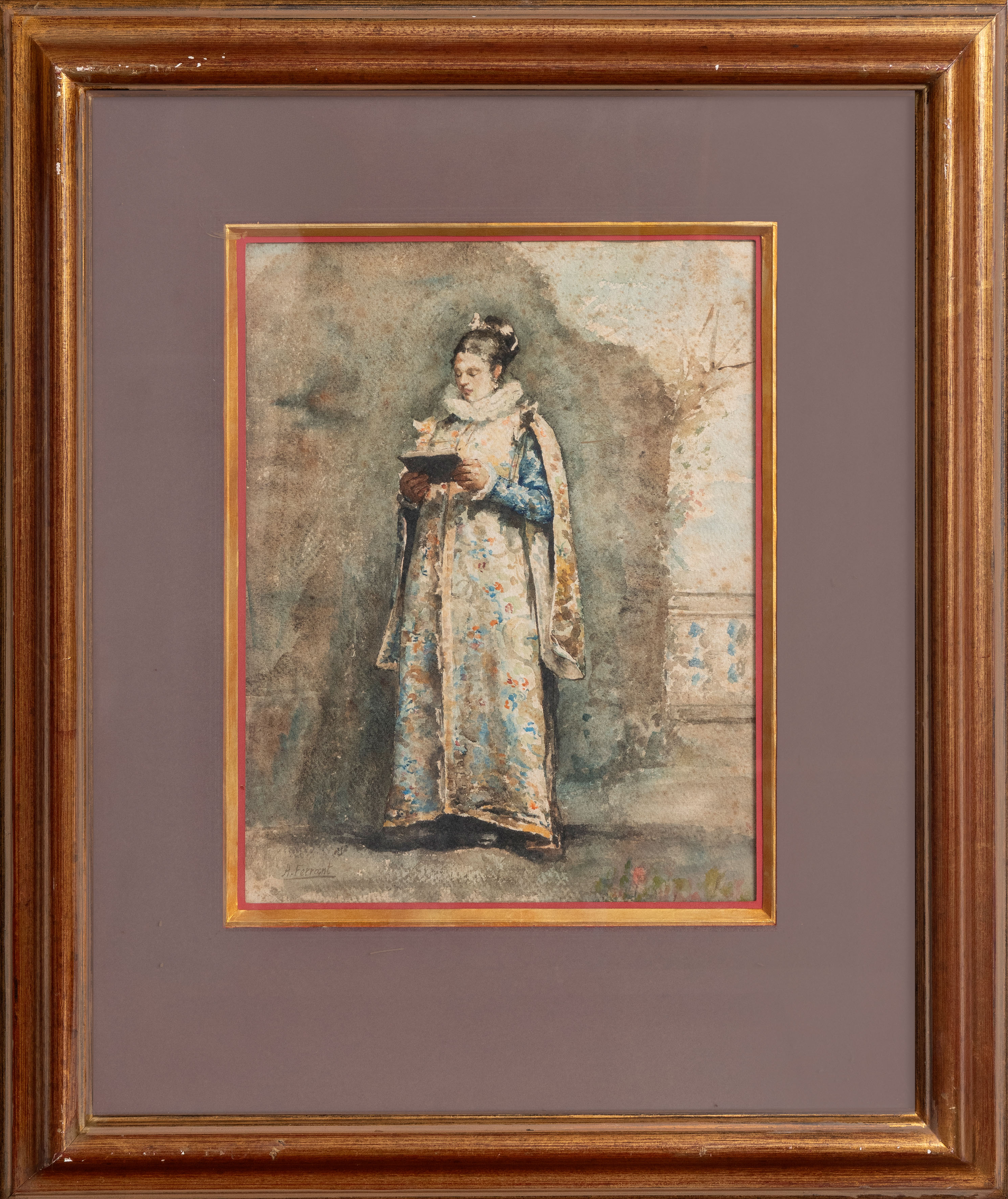 ALEJANDRO FERRANT Y FISCHERMANS (Madrid, 1843-1917)
“Dama leyendo”
Acuarela.
Medidas: 330 x 250...