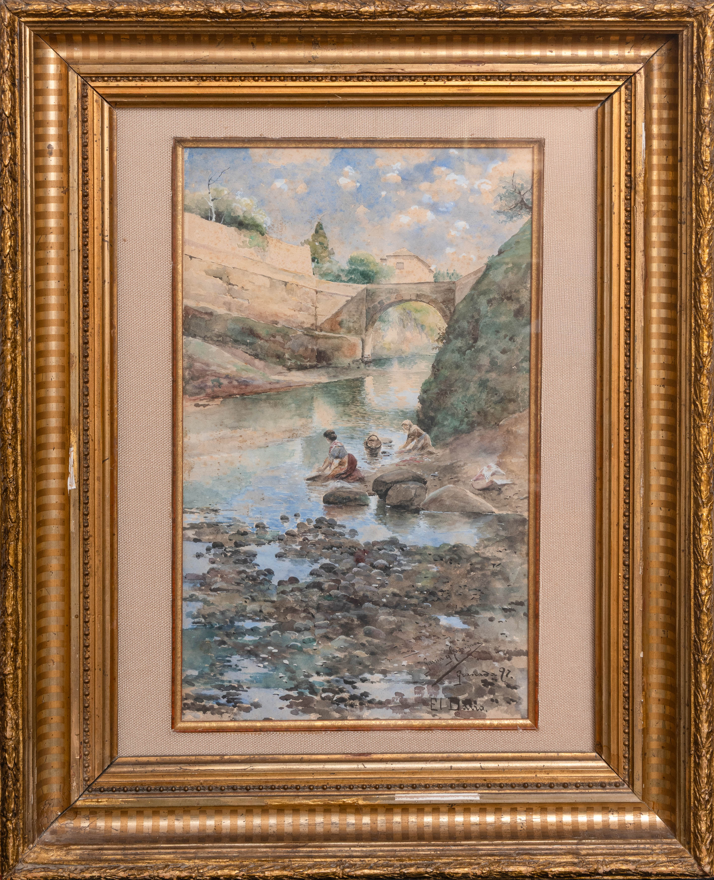MANUEL GARCÍA Y RODRÍGUEZ (Sevilla, 1863-1925)
“Lavanderas en el Darro”
1897
Acuarela.
Medidas: 370...