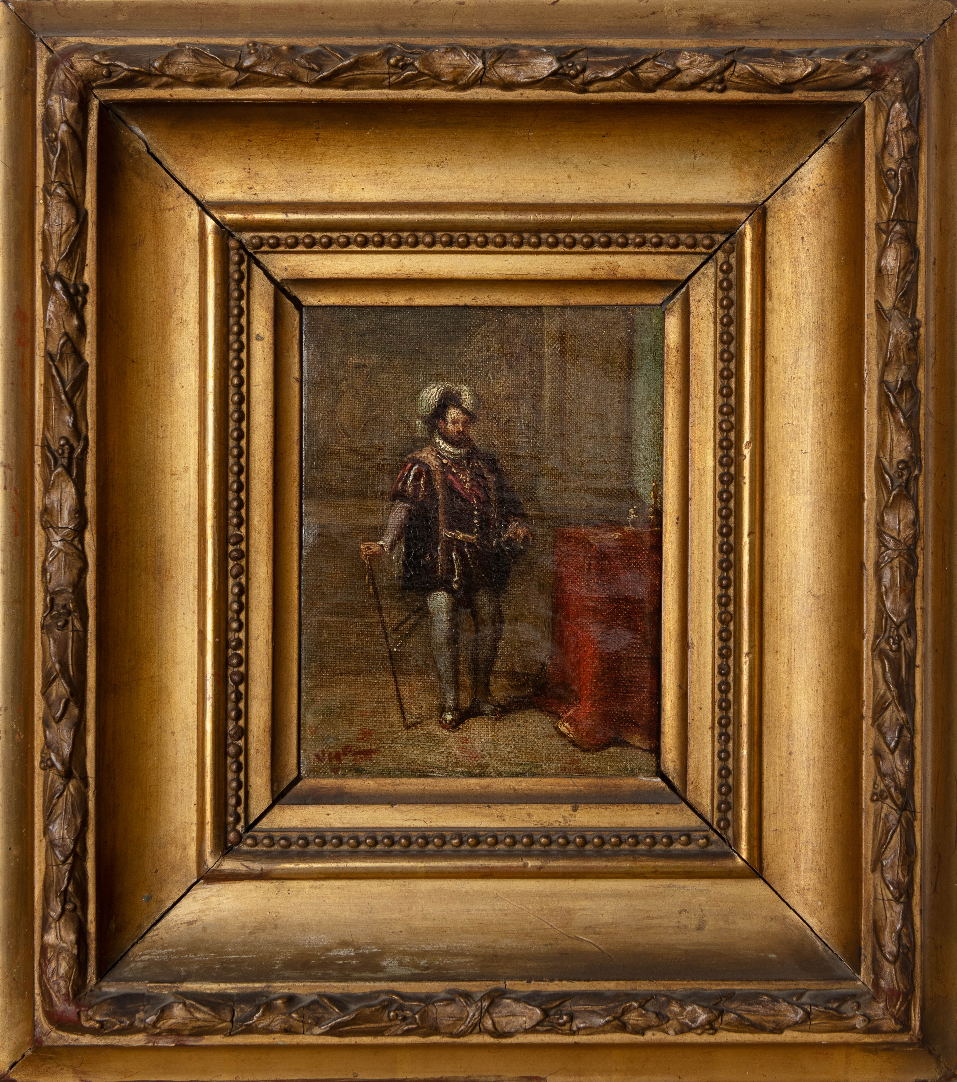 VEGA, S. XIX
“Rey”
Óleo sobre lienzo.
Medidas: 17 x 12,5 cm.
Firmado: “Vega”.