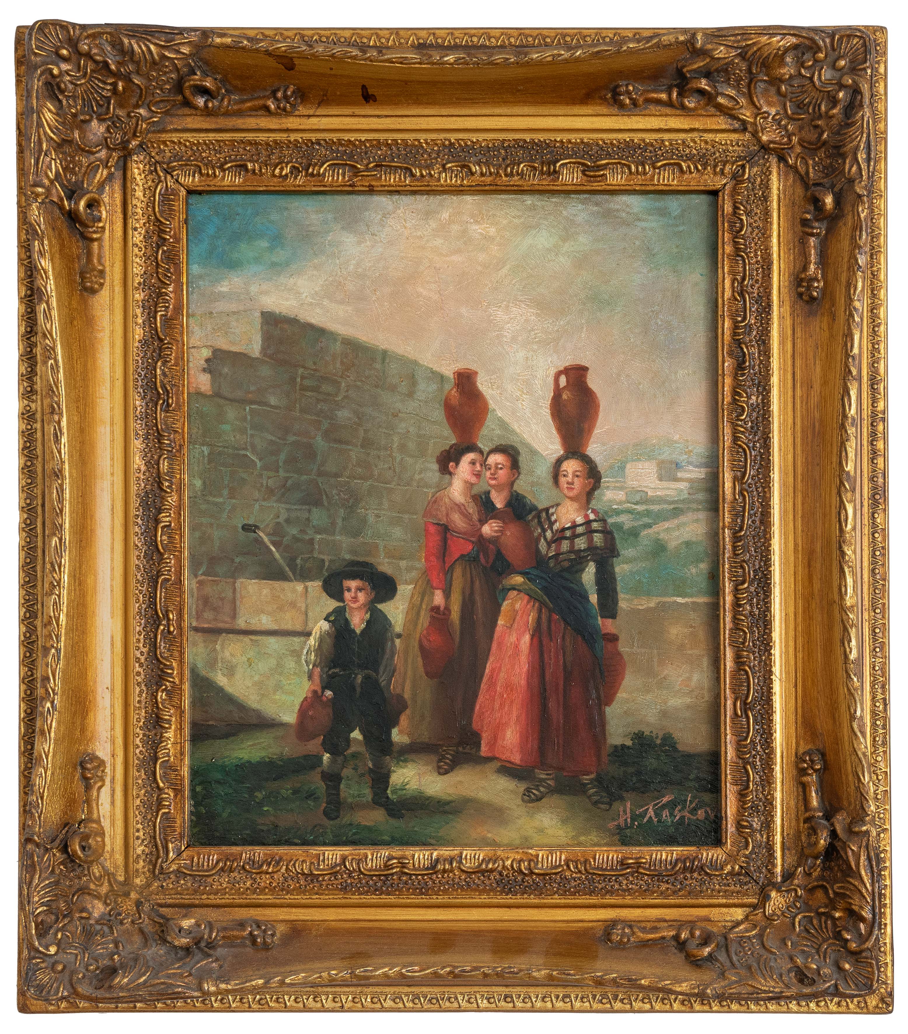 H. RASKOV
“Aguadoras”
Óleo sobre tabla.
Medidas: 29 x 19 cm.
Firmada.
Copia de Goya.