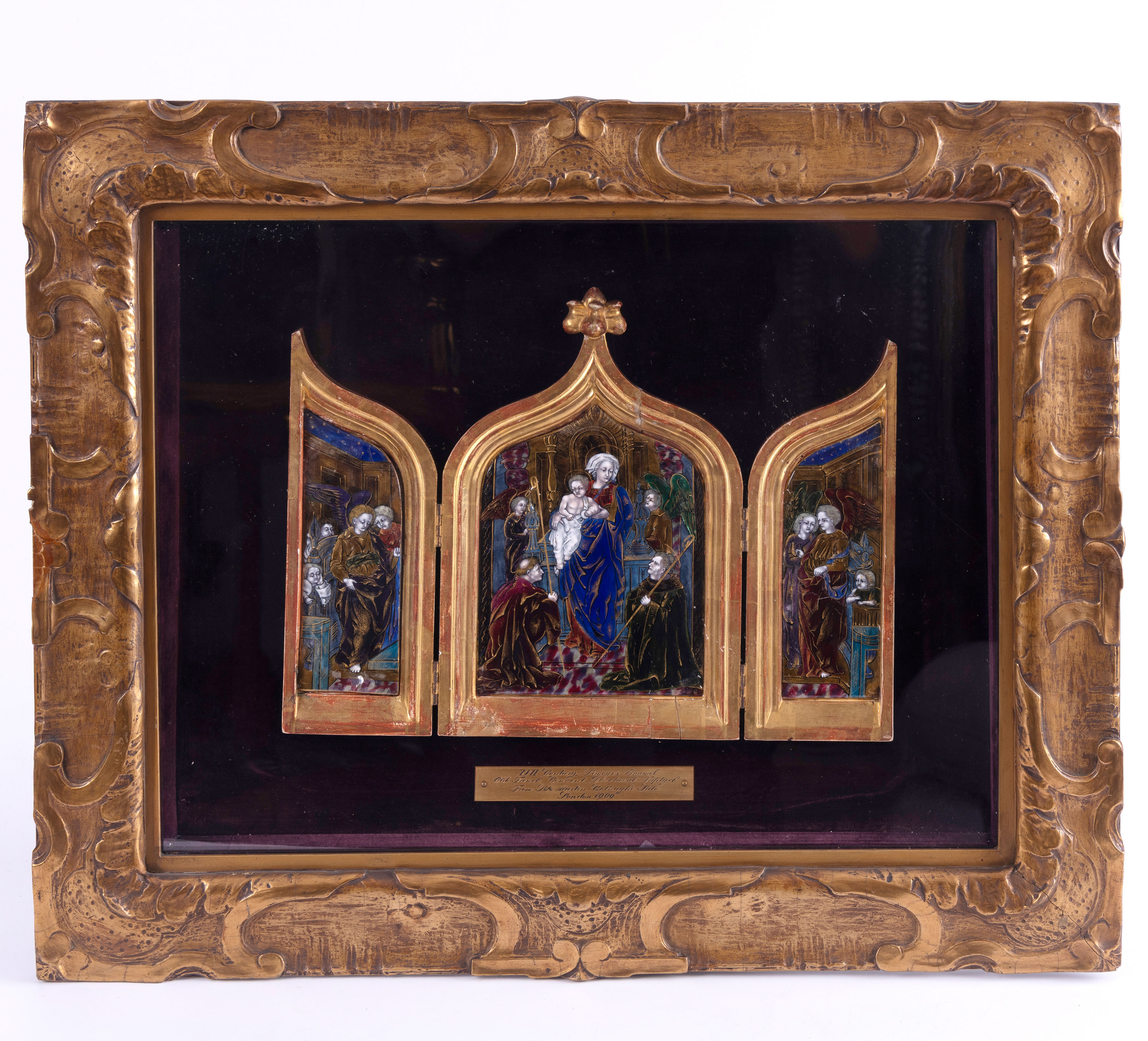 "Virgen con Niño y Santos"
Tríptico en esmalte de Limoges fechado en Londres 1909, Inspirado en una...