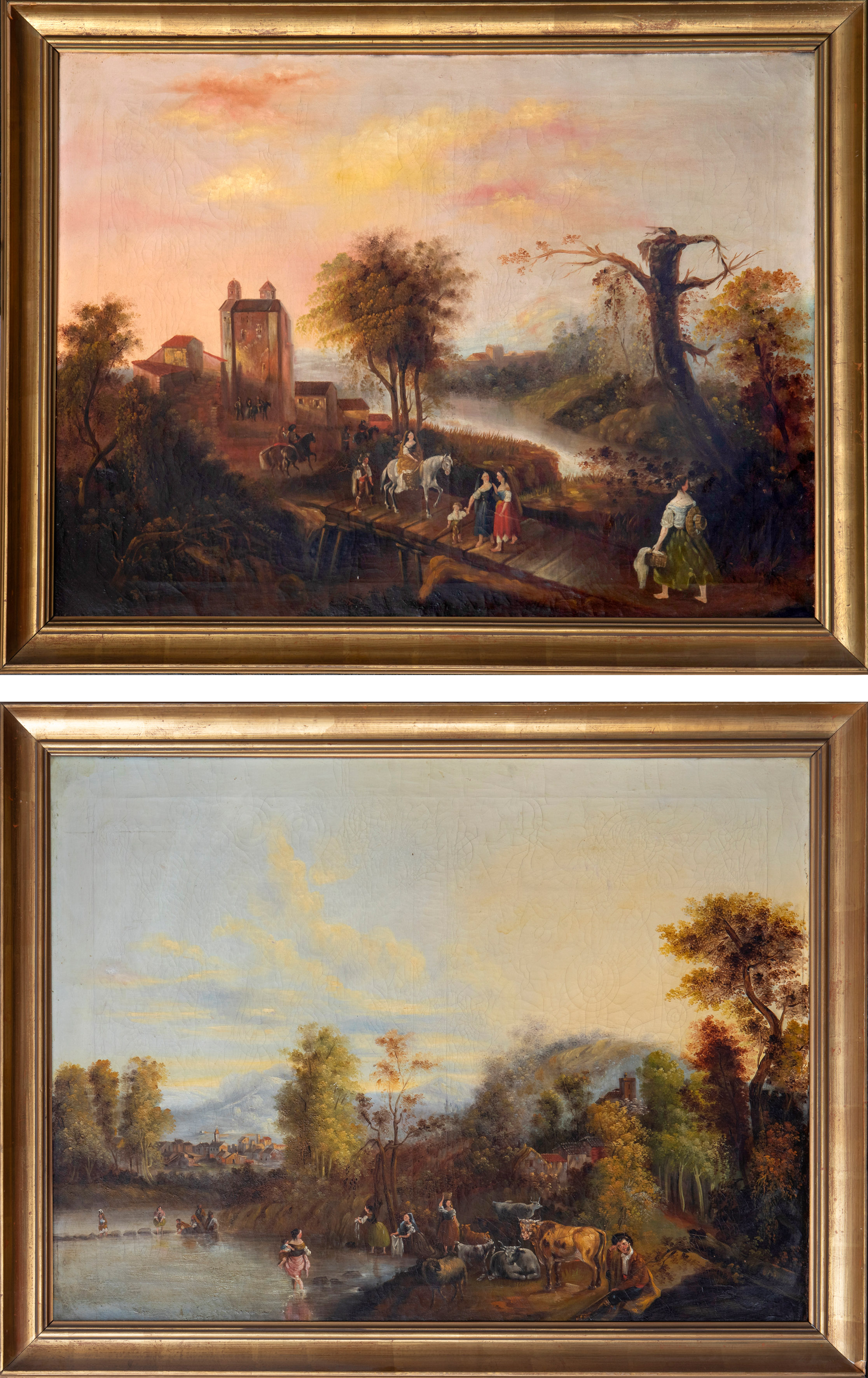 ESCUELA ESPAÑOLA, S. XIX
Pareja de paisajes con río
Óleo sobre lienzo.
Medidas: 61 x 83 cm cada uno.