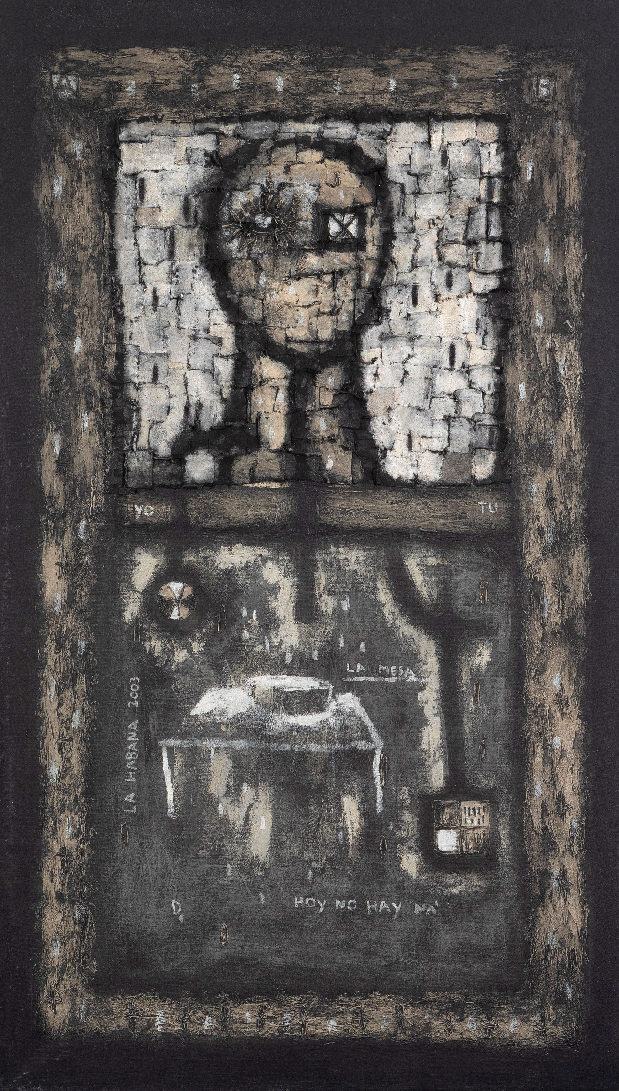 ROBERTO DIAGO (La Habana, Cuba 1971)
"El hijo de la noche nº3". 2003
Óleo, collage de tiras de...