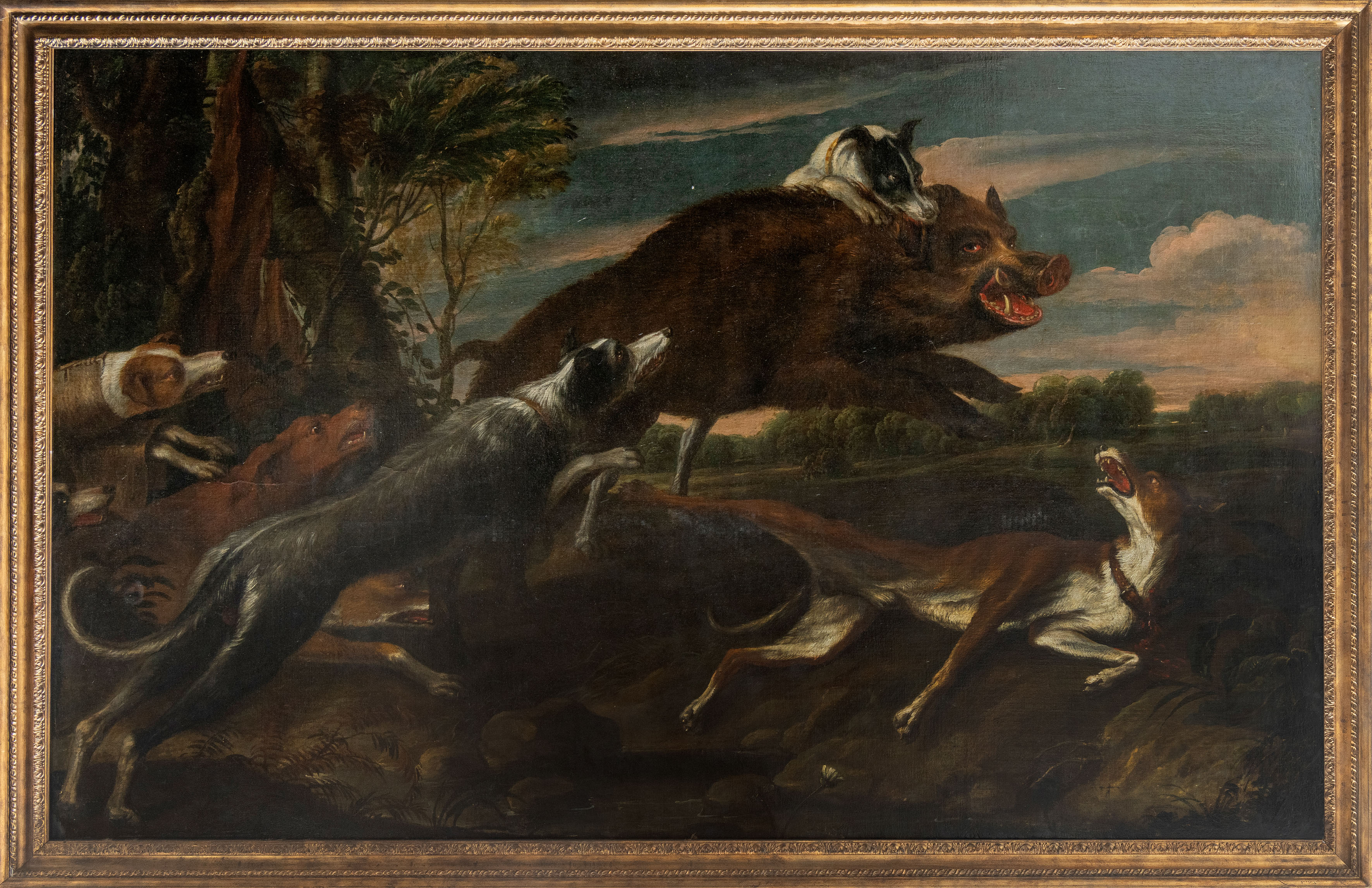 CÍRCULO DE PAUL DE VOS (Hulst, 1595-Amberes, 1678)
Perros atacando a un jabalí
Óleo sobre...