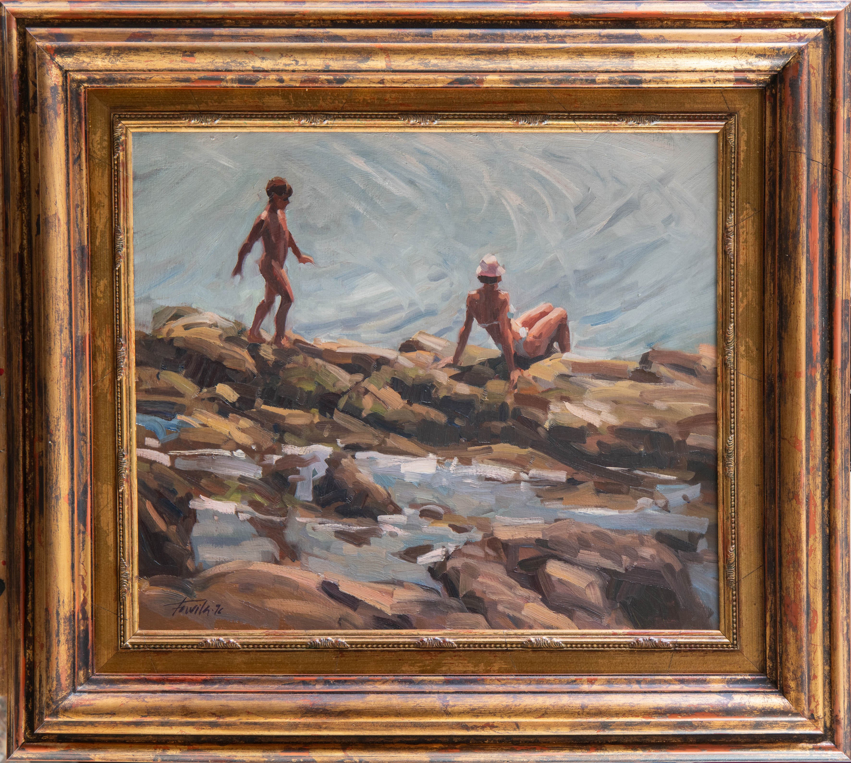 AMADO GONZÁLEZ HEVIA, “FAVILA” (Asturias, 1954)
“Mujer y niño en la playa”
Óleo sobre...