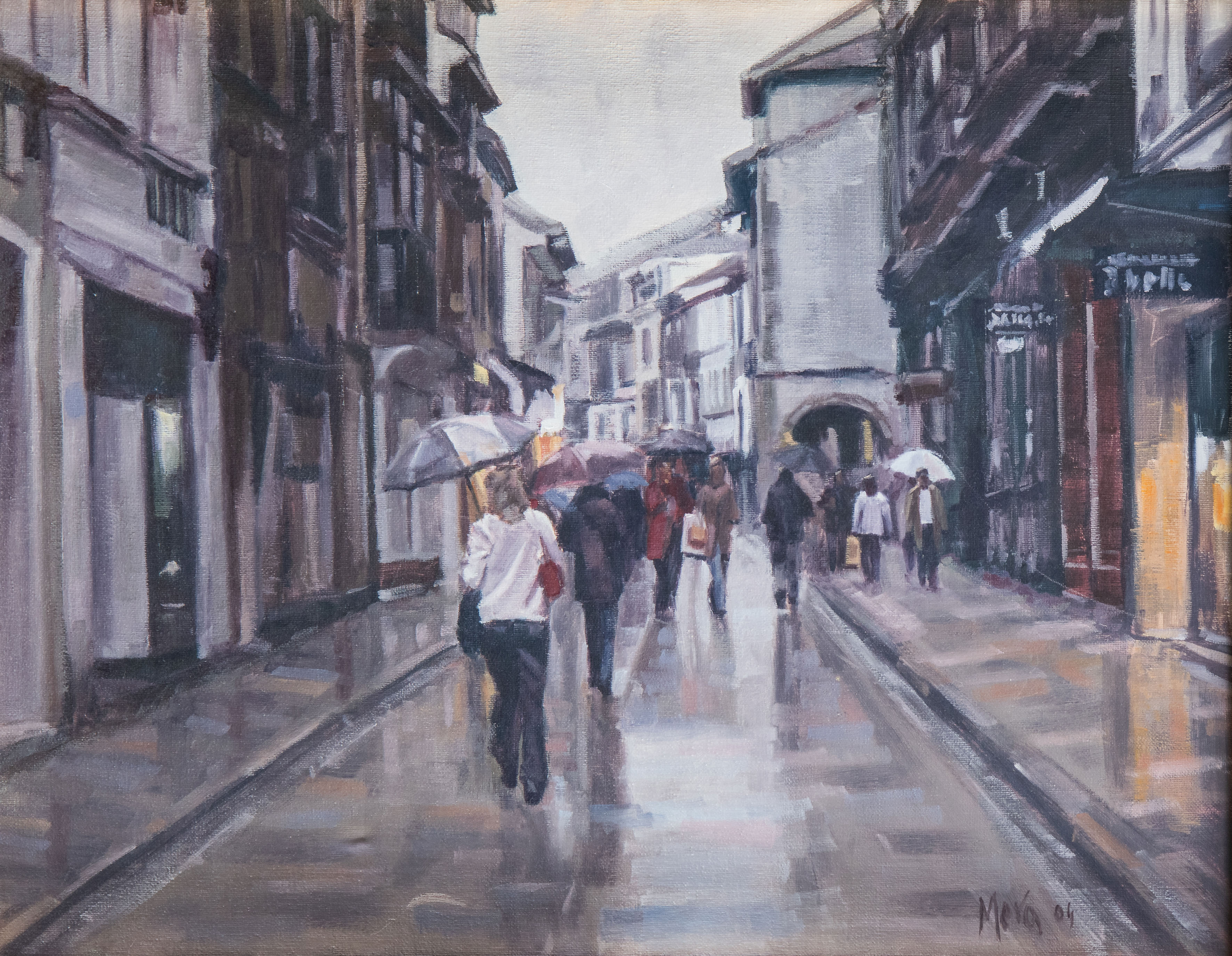 MERA
“Viandantes en la calle Magdalena”
Óleo sobre táblex.
Medidas: 
Firmado y fechado en ángulo...
