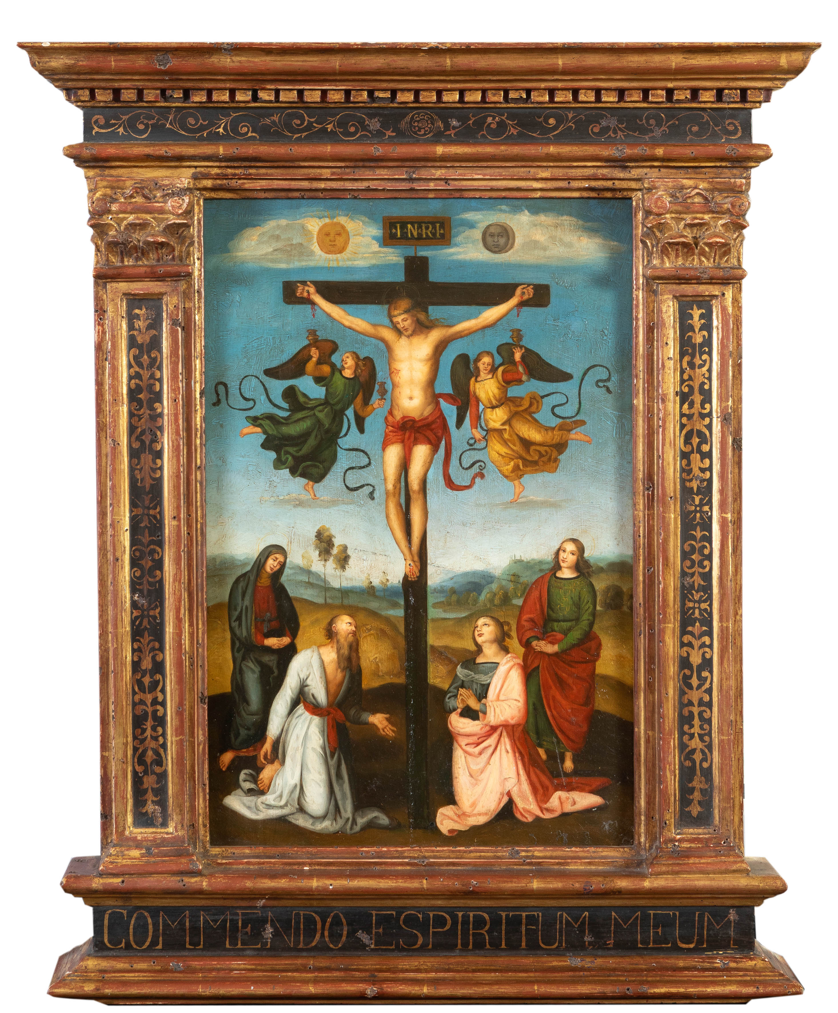 SEGÚN PIETRO PERUGINO Y RAFAEL SANZIO
"Crucifixión"
Óleo sobre cobre.
Medidas: 44 x 28 cm.
Según el...