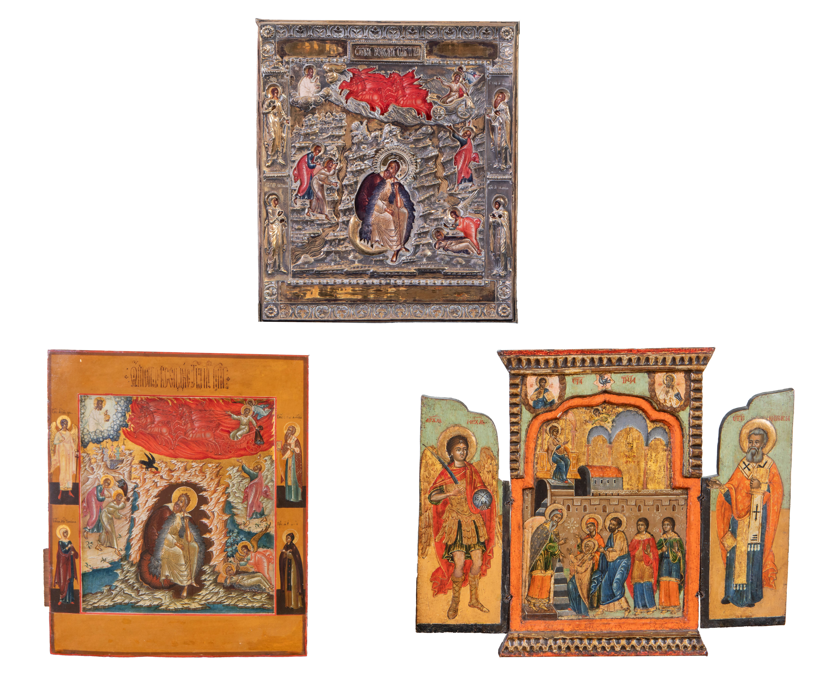ICONOS ORTODOXOS S.XIX.
Tres iconos, uno en tríptico. Dos con la misma escena: “La ascensión del...