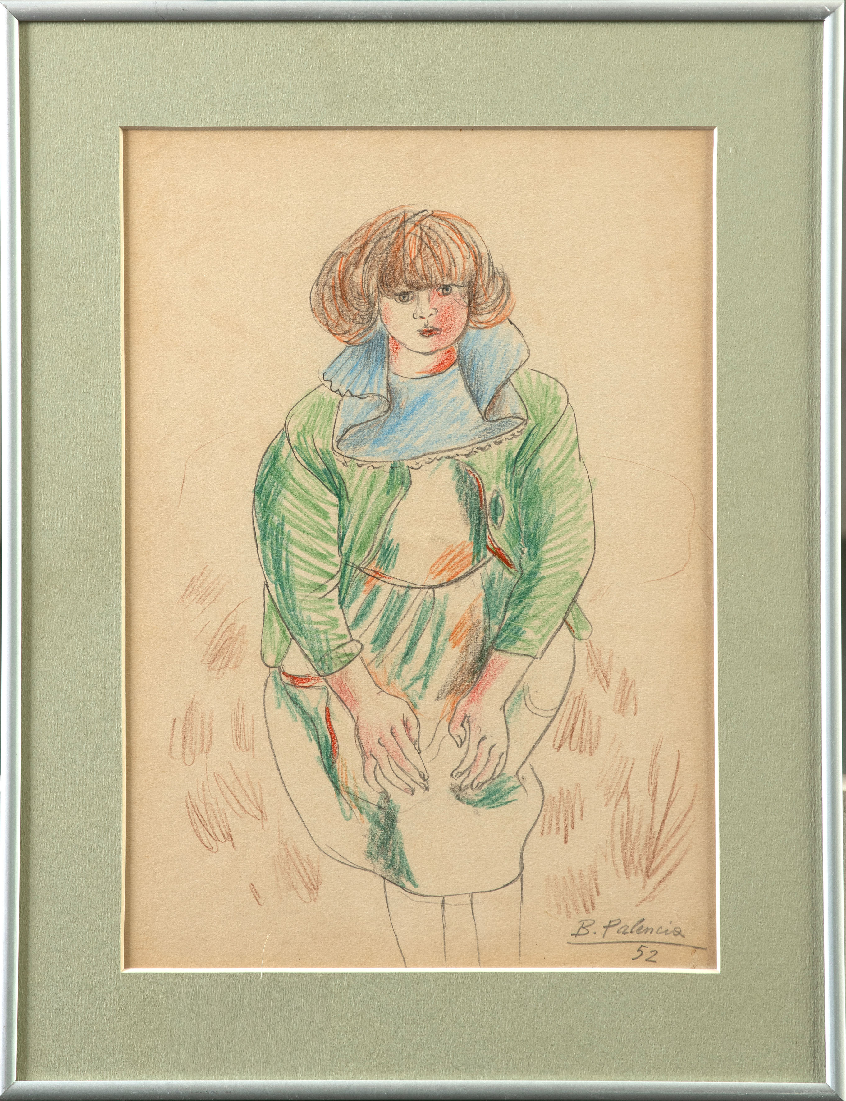 BENJAMÍN PALENCIA (Barrax 1894-Madrid 1980)
"Niña". 1952
Lápices de colores y lápiz sobre papel...