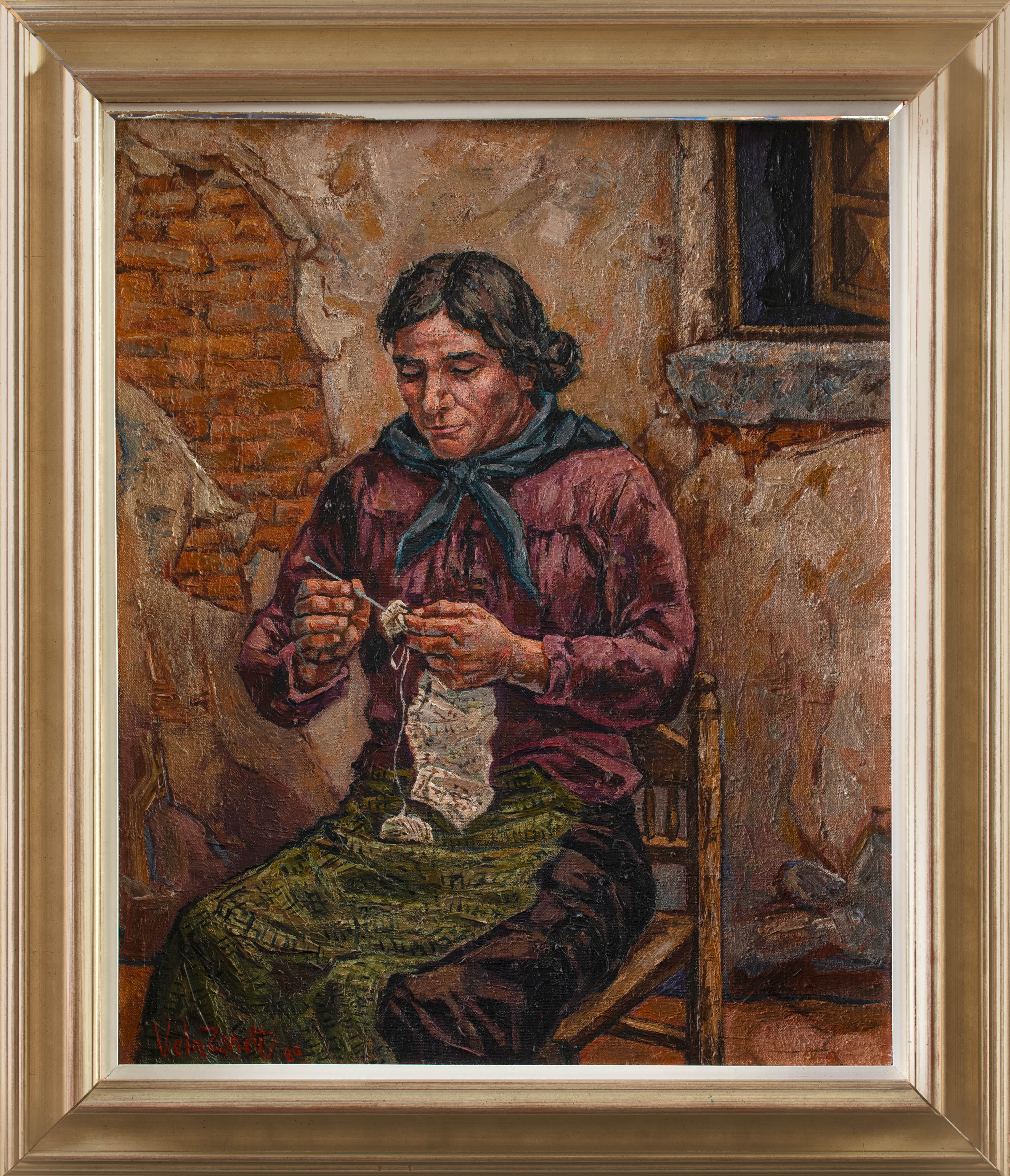 JOSÉ VELA ZANETTI (Milagros 1913-Burgos 1999)
"Haciendo ganchillo". 1980
Óleo sobre lienzo
Firmado...