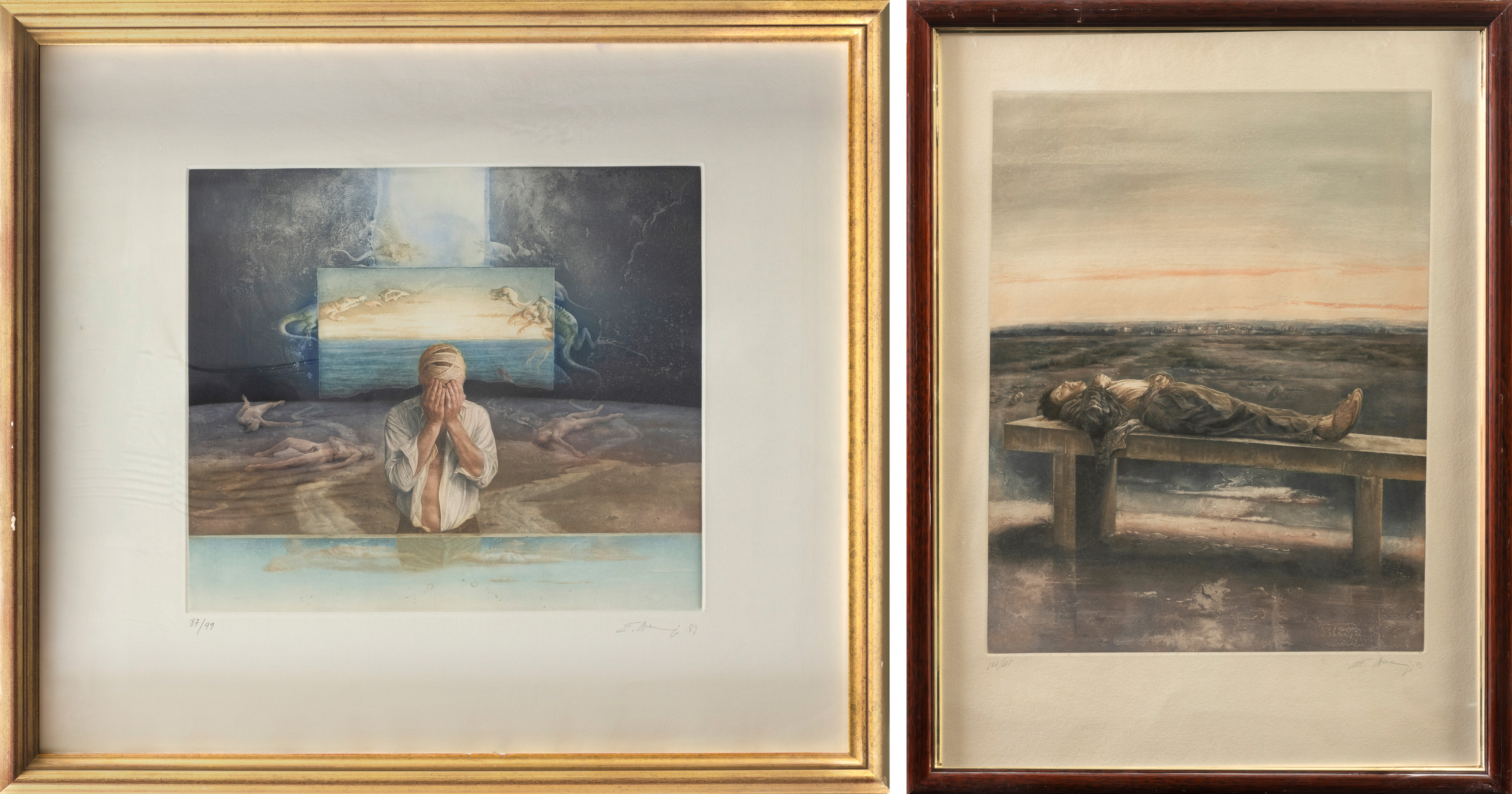 EDUARDO NARANJO (Monesterio 1944)
"Poeta en Nueva york". 1987 y 82
Pareja de grabados al aguafuerte...