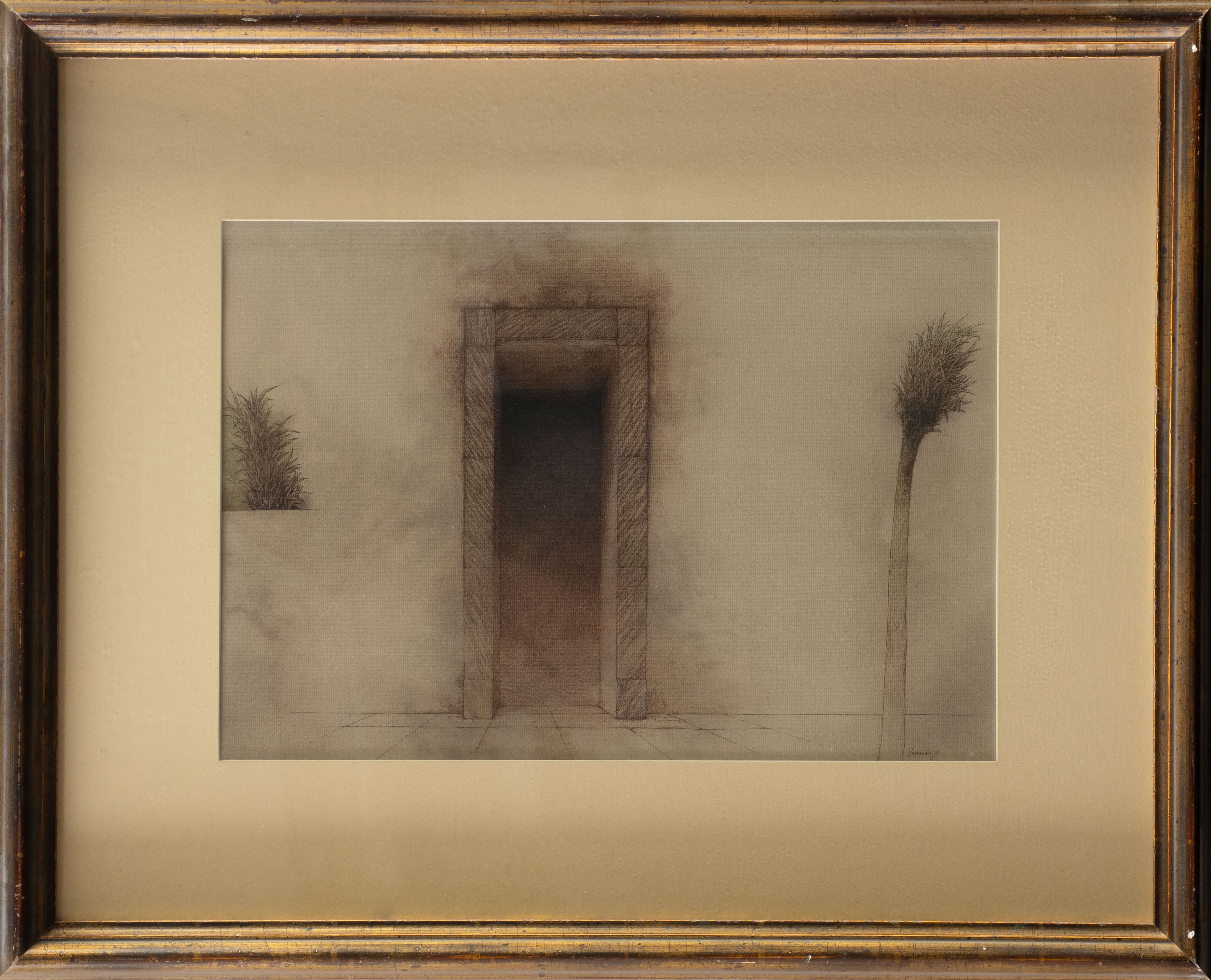 JOSÉ HERNÁNDEZ (Tánger 1944-Málaga 2013)
"Puerta y flor". 1987
Pastel y lápiz sobre papel
Firmado y...