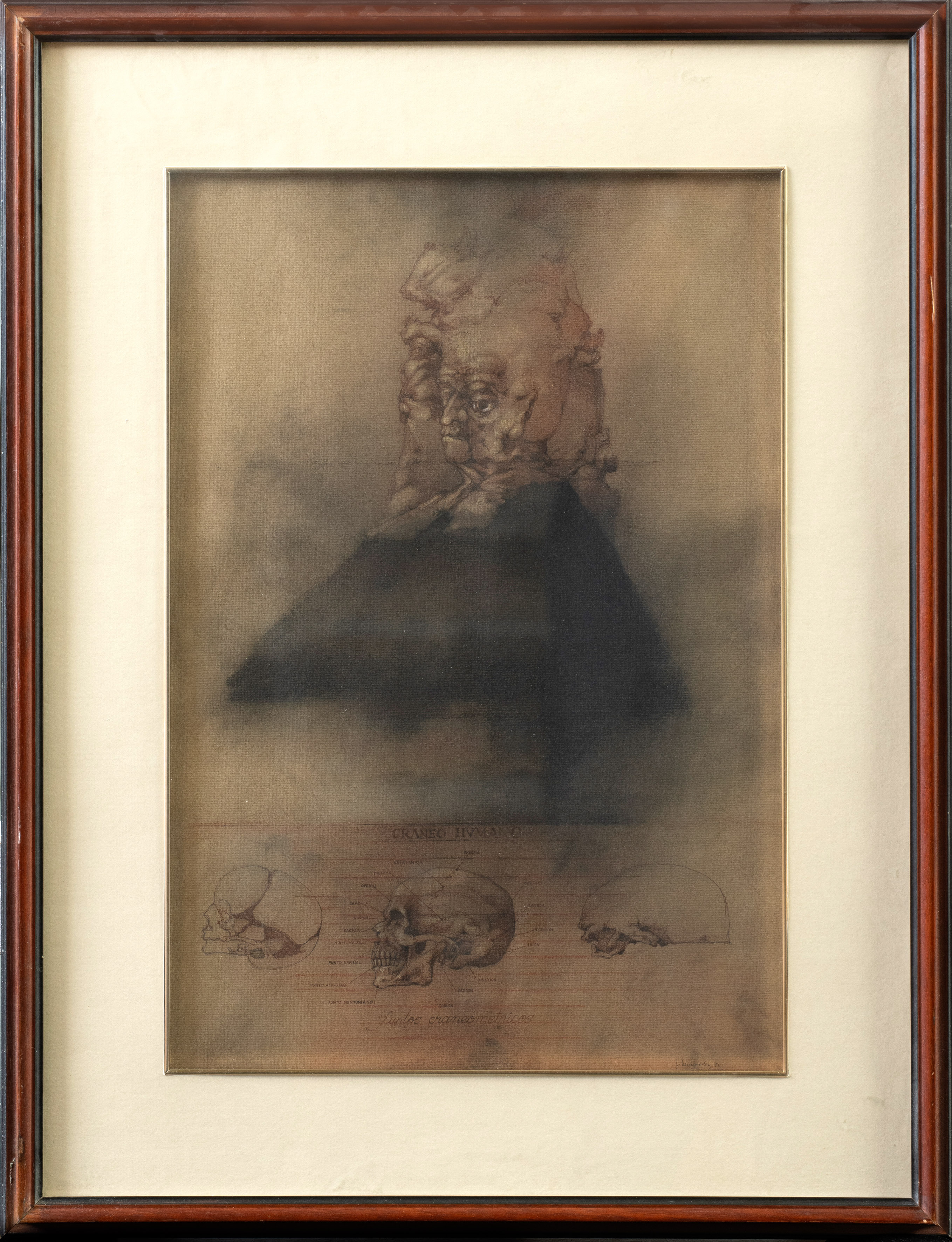 JOSÉ HERNÁNDEZ (Tánger 1944-Málaga 2013)
"El Craneólogo". 1982
Pastel, sanguina, clarión y lápiz...