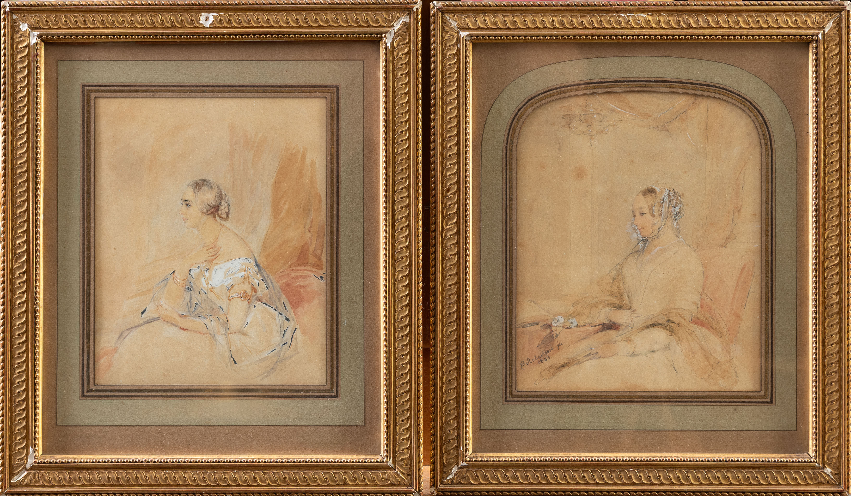 JOHN EWART ROBERTSON (Reino Unido, 1820-1879)
"Pareja de retratos de damas"
1843
Lápiz negro,...