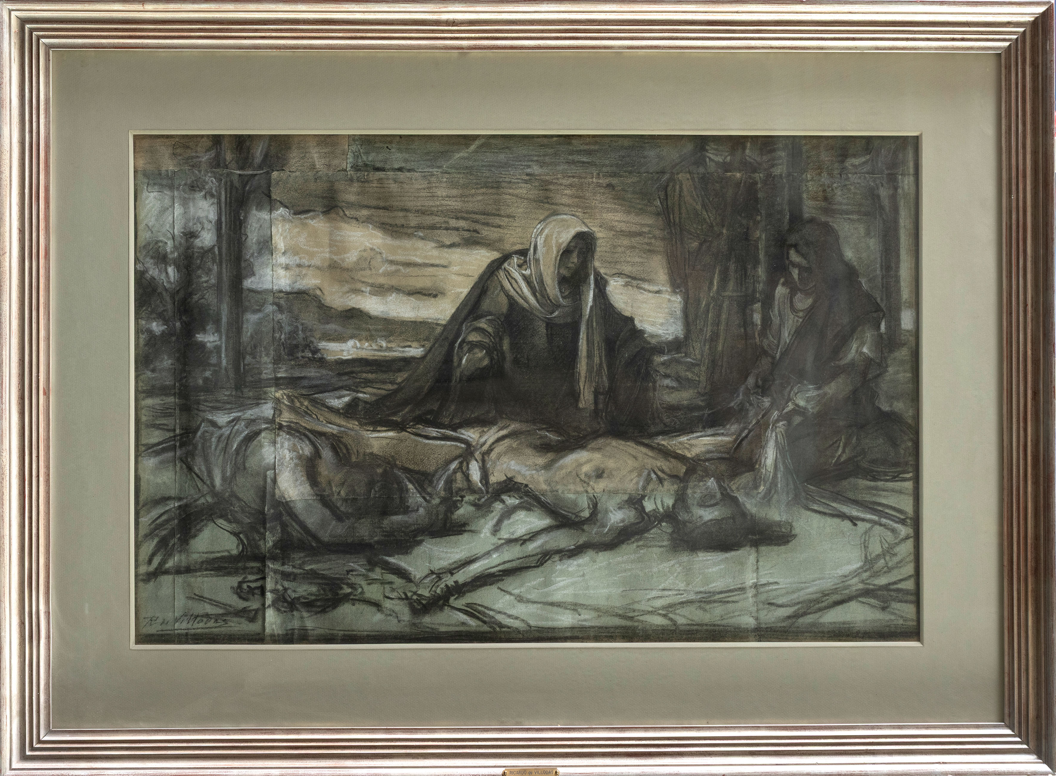 RICARDO DE VILLODAS (Madrid, 1846-Soria, 1904)
"Piedad"
Carboncillo y clarión sobre papeles...