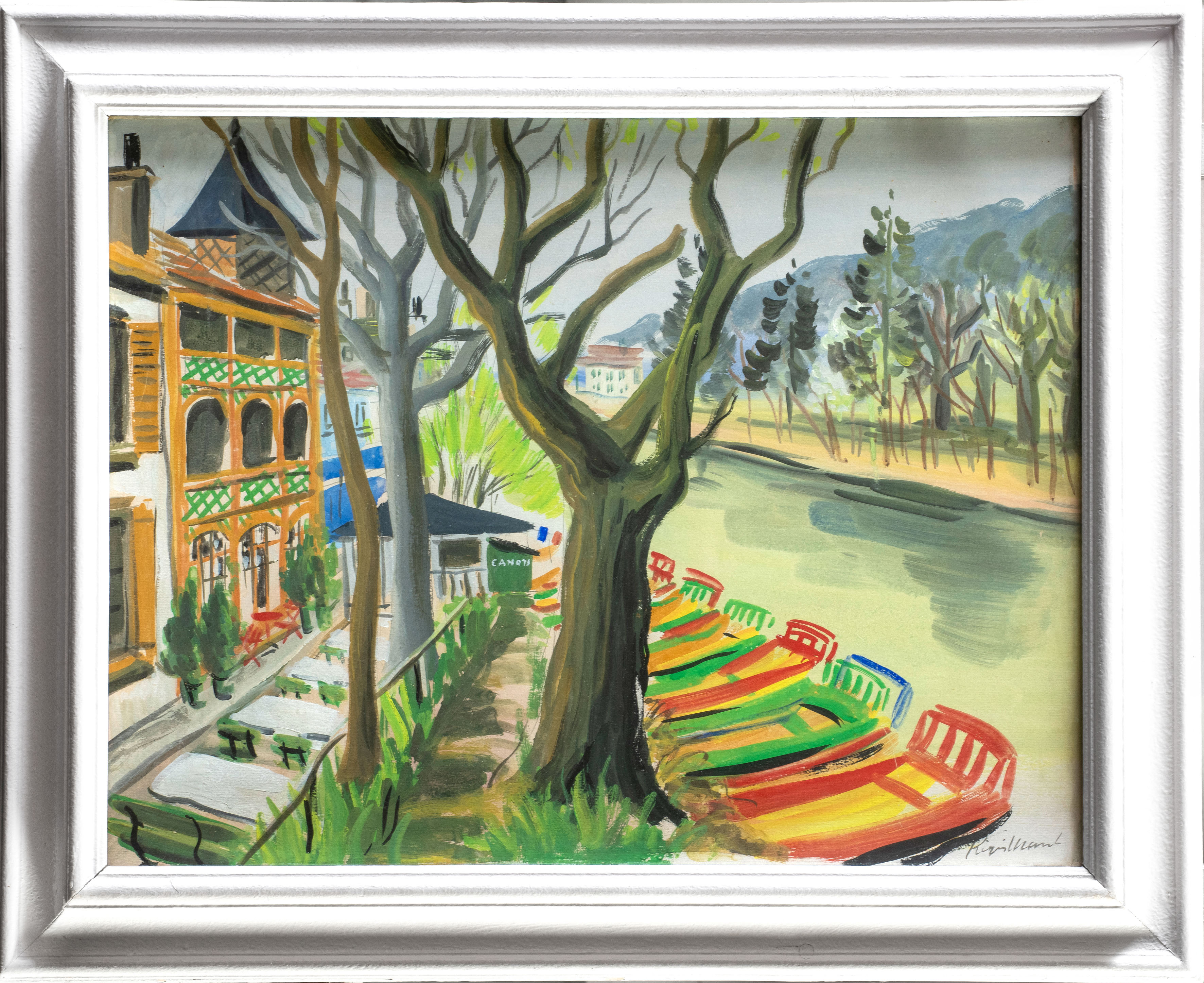 ESCUELA S.XX
"Paisaje con río y barcas"
Gouache sobre papel
Firmado "Rivillant"
Medidas: 40 x 61,3...