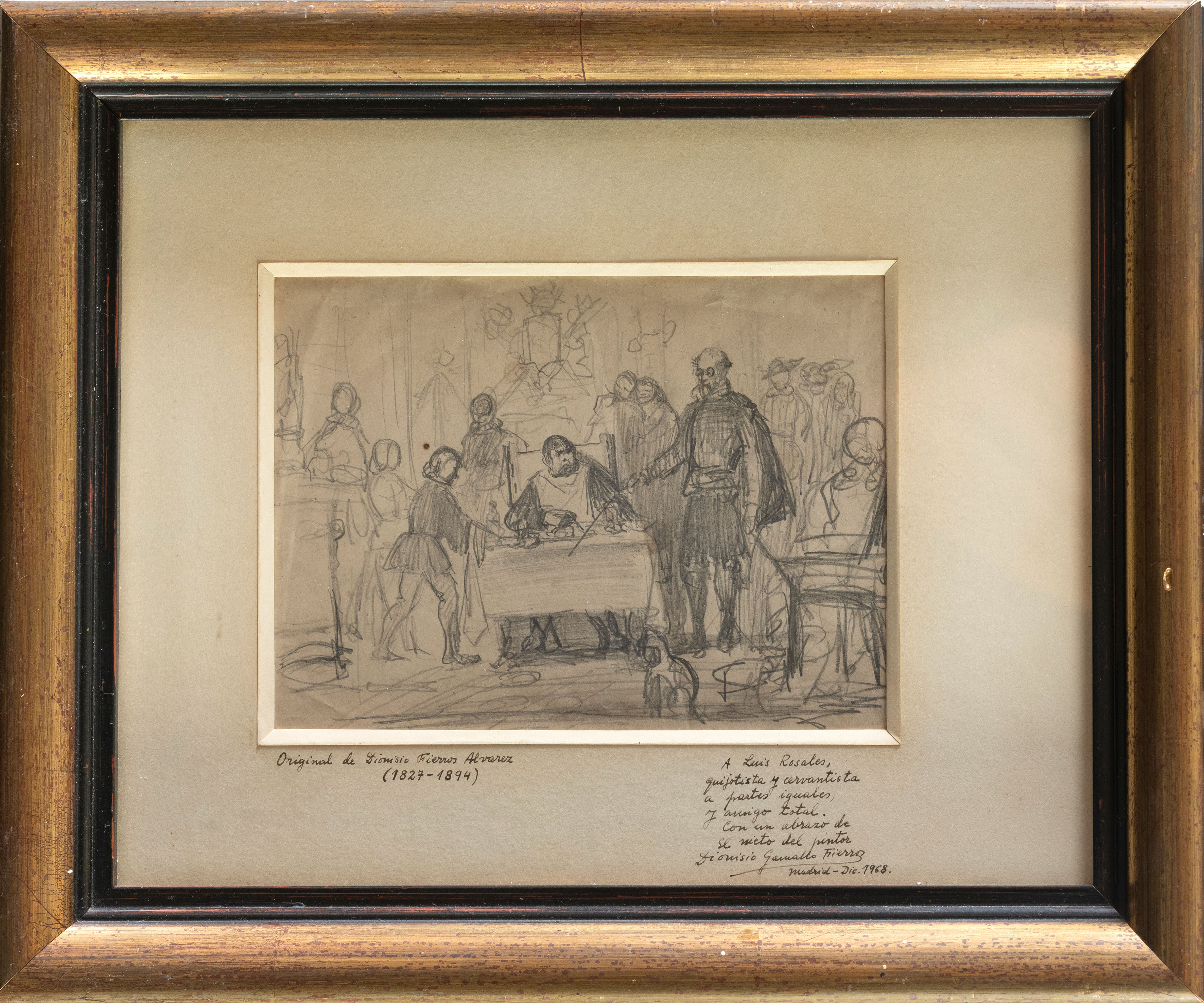 DIONISIO FIERROS (Ballota, 1827-Madrid, 1894)
"Escena quijotesca"
Pluma de tinta china sobre...