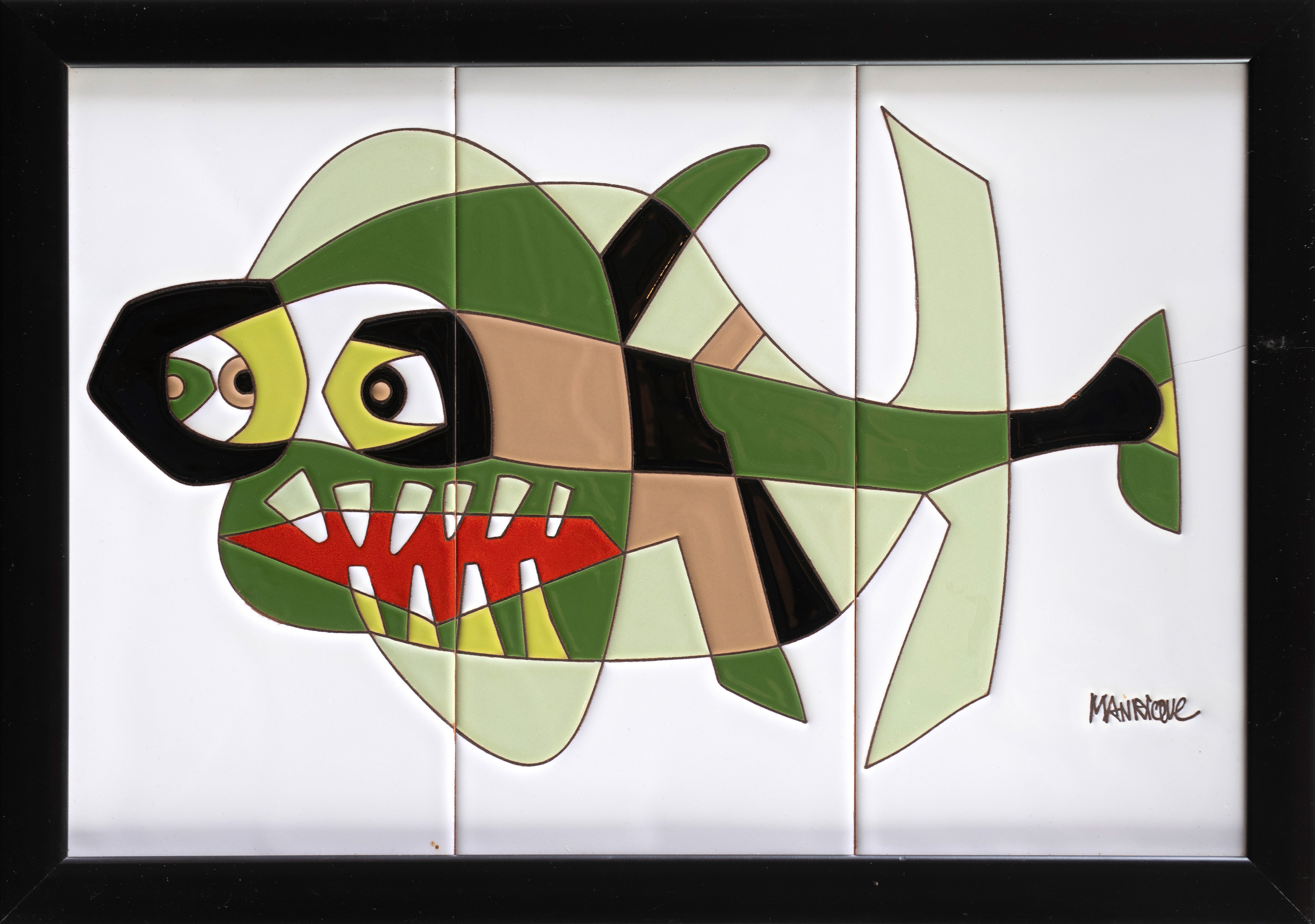 CÉSAR MANRIQUE (Arrecife 1919-Tahiche 1992)
"Pez canario"
Lote de 3 azulejos enmarcados juntos...