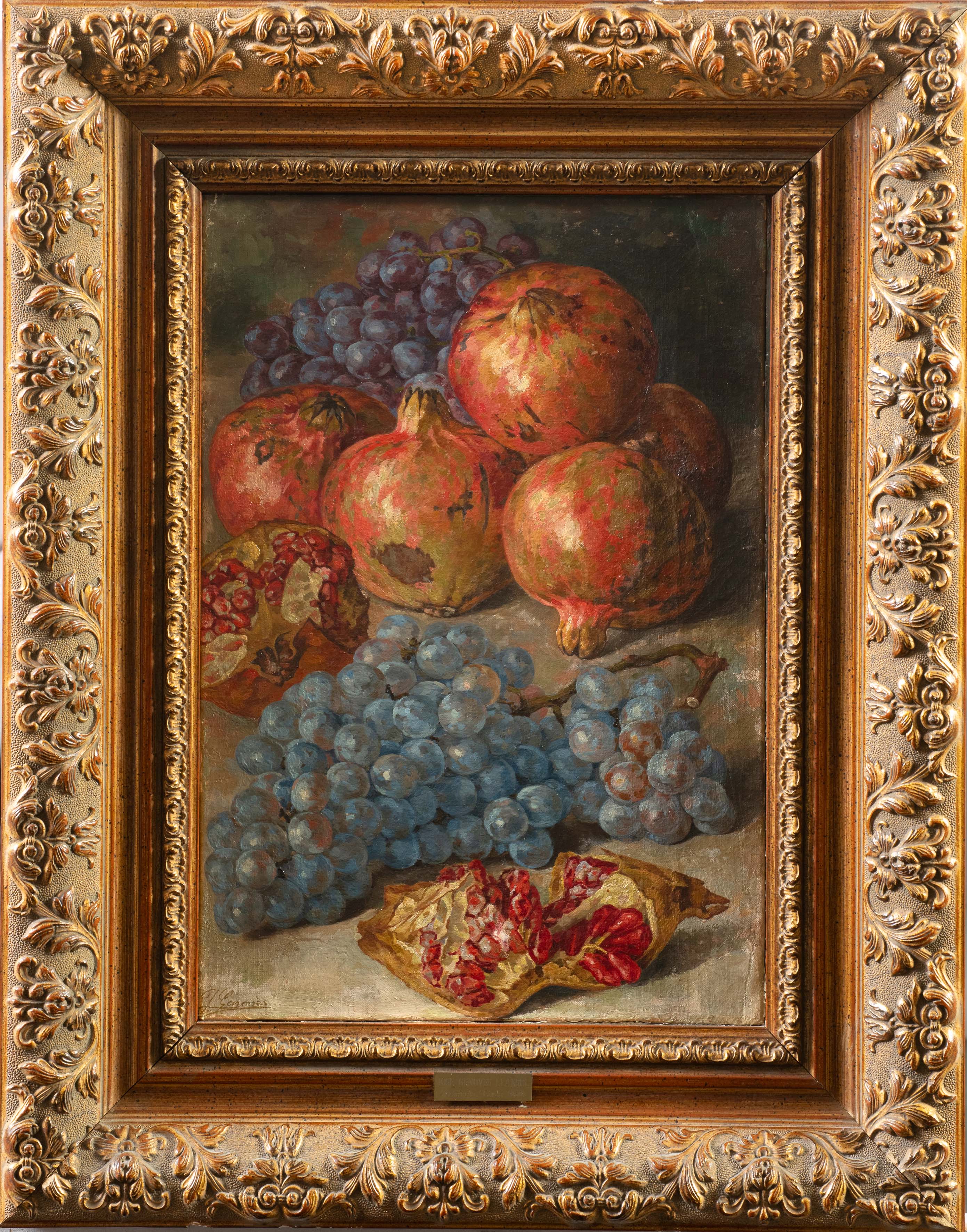 JOSÉ GENOVÉS LLANSOL (Valencia, 1850-1930)
"Bodegón de uvas y granadas"
Óleo sobre lienzo.
Medidas:...