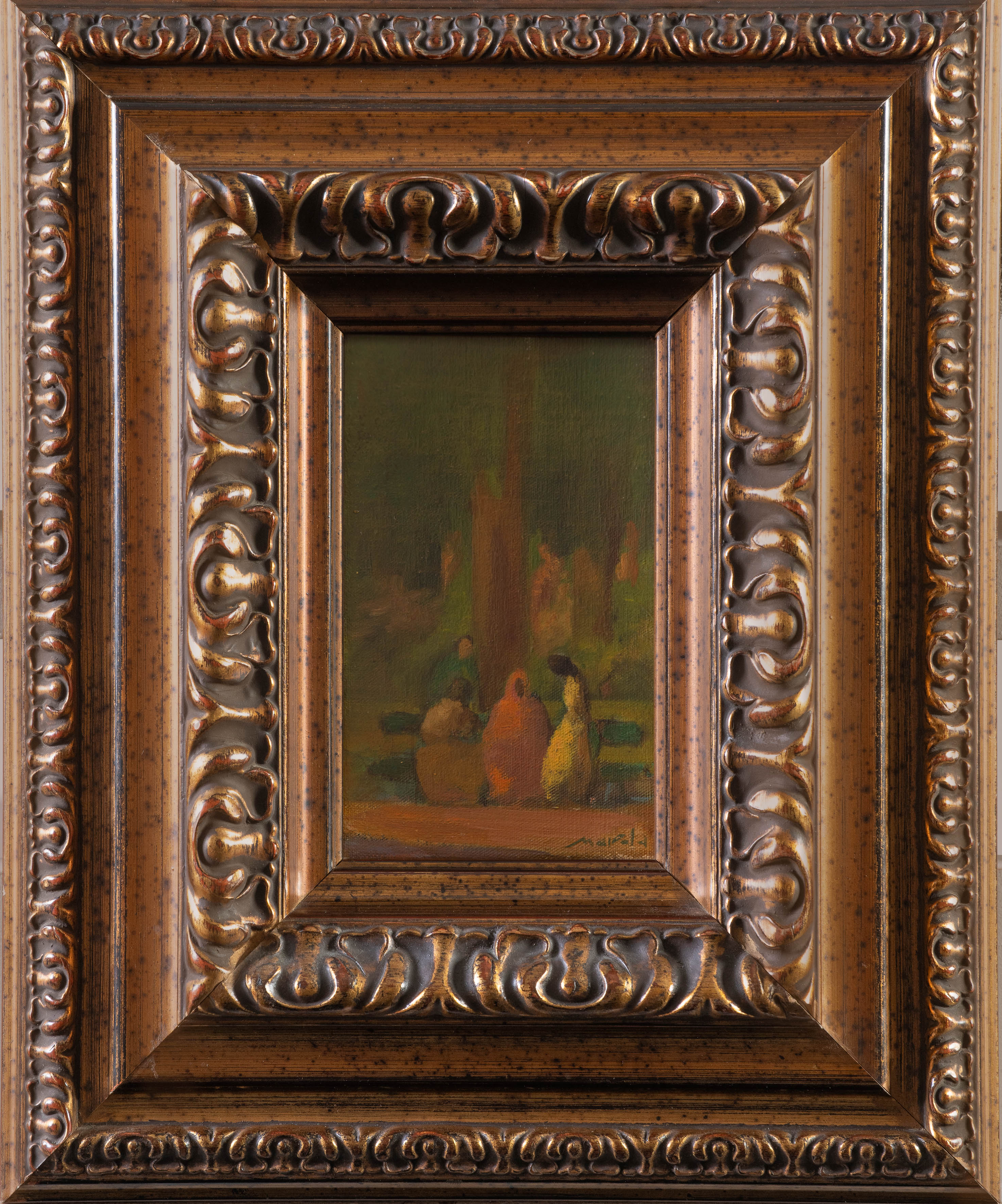 MAROLA (Gijón 1905-1986)
"Conversación"
Óleo sobre tabla
Firmado
Medidas: 20 x 10 cm.