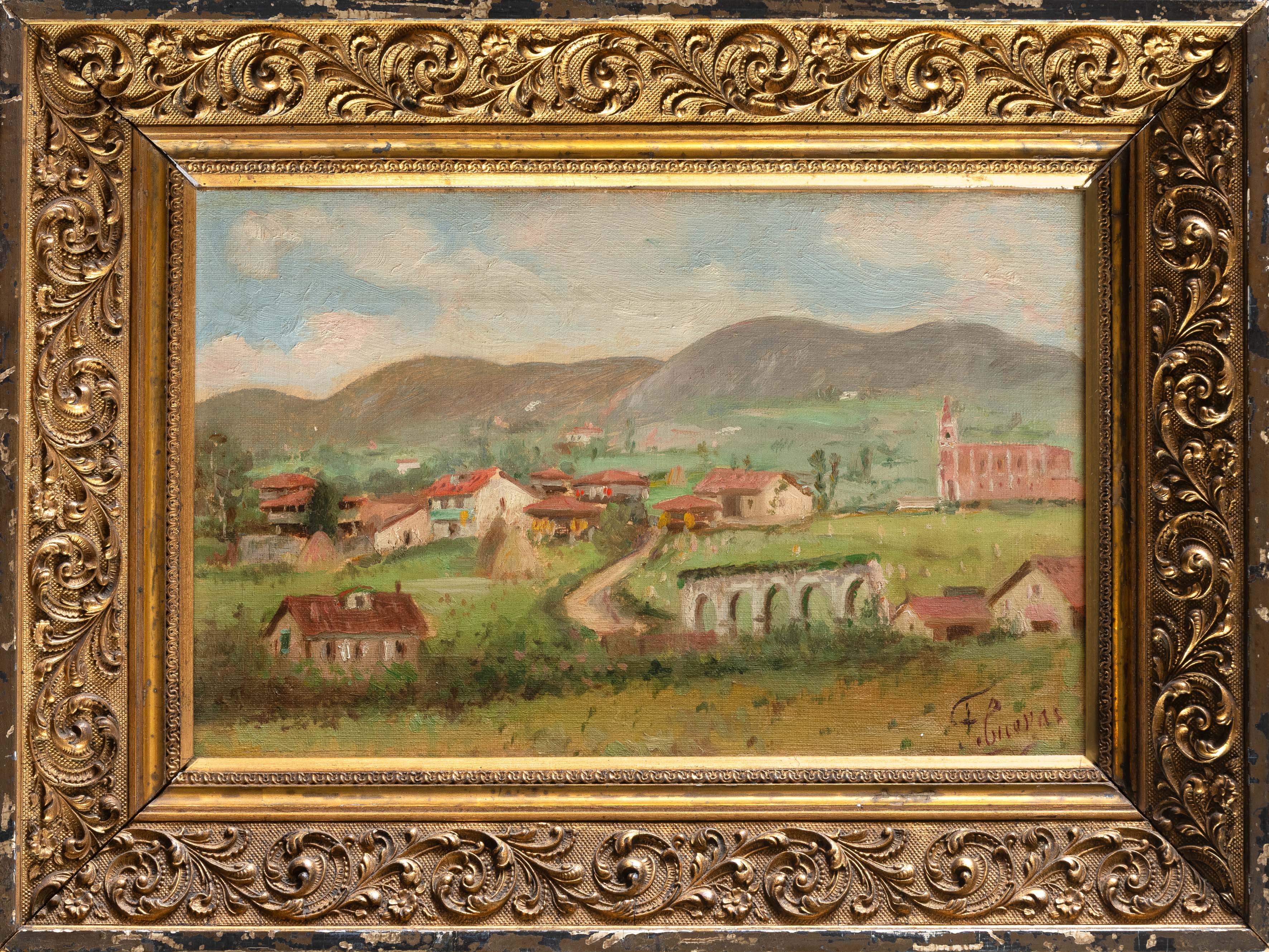 TELESFORO FERNÁNDEZ CUEVAS (Oviedo 1849-1934)
"Cangas de Onis"
Óleo sobre lienzo
Firmado
Medidas:...