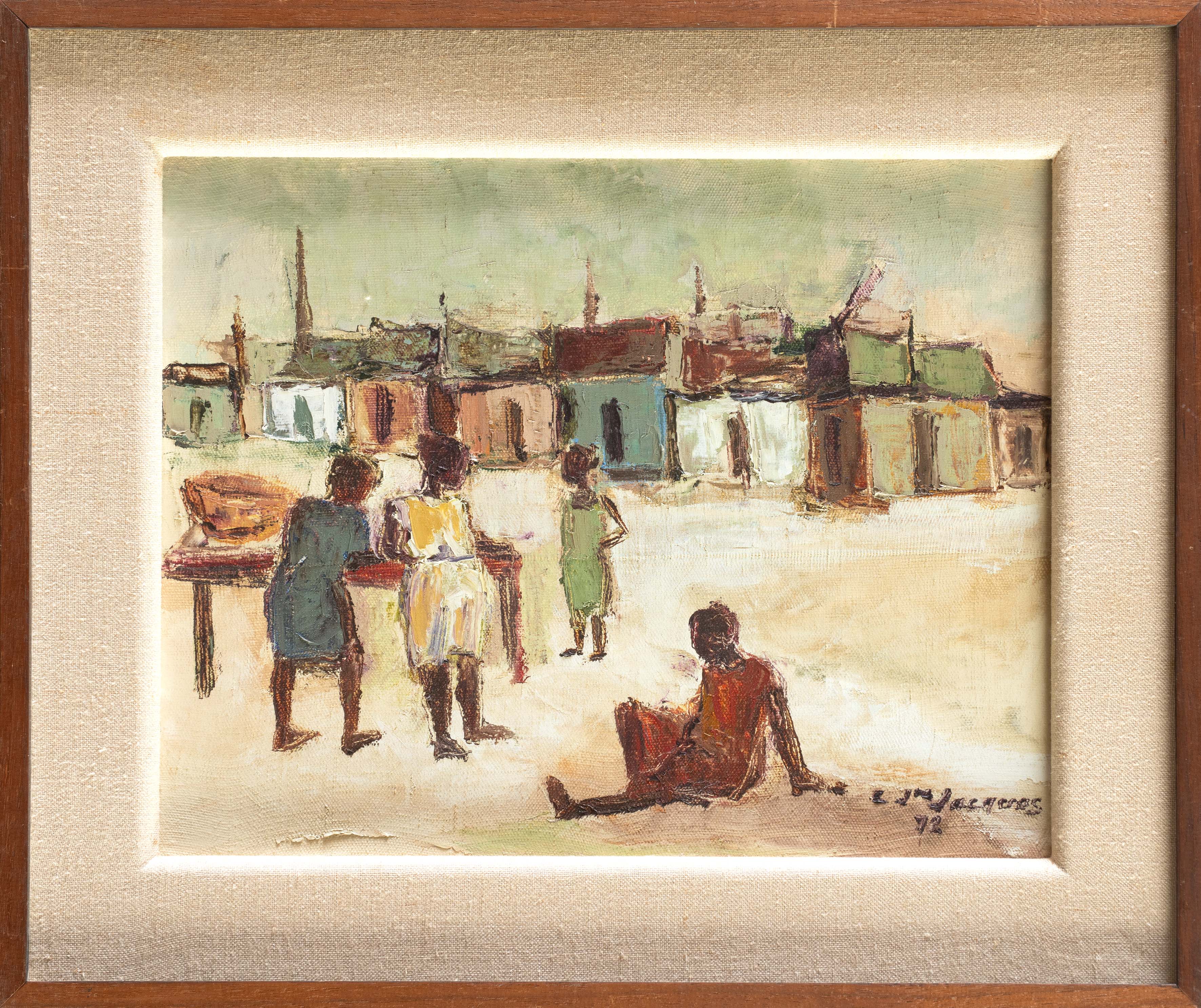 CARLO JEAN JACQUES (Port-au-Prince, Haití 1943-1990)
"Lugareños haitianos". 1972
Óleo sobre...