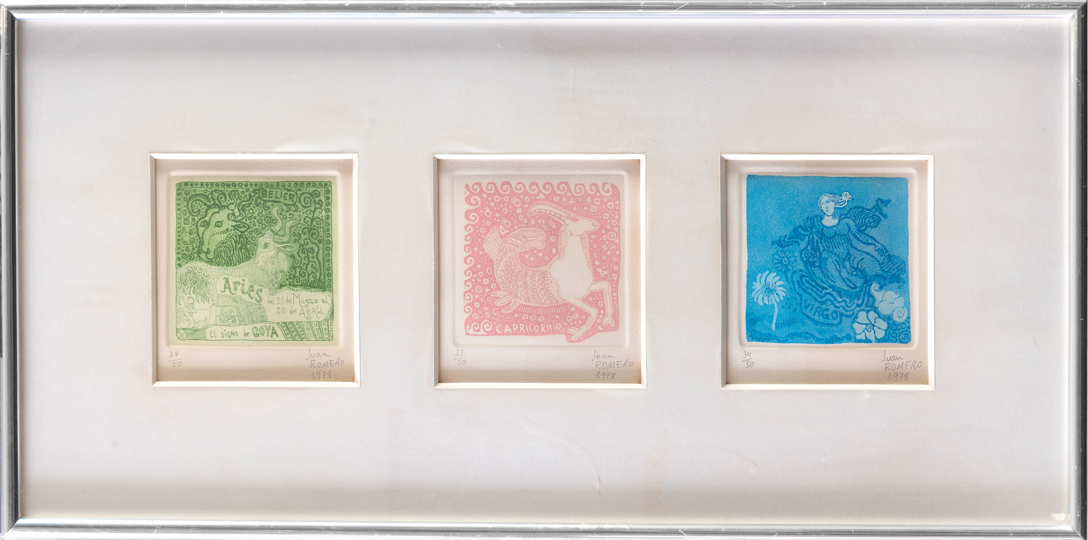 JUAN ROMERO (Sevilla 1932)
"Tres signos del Zodiaco". 1978
Conjunto de 3 aguafuertes sobre papel,...