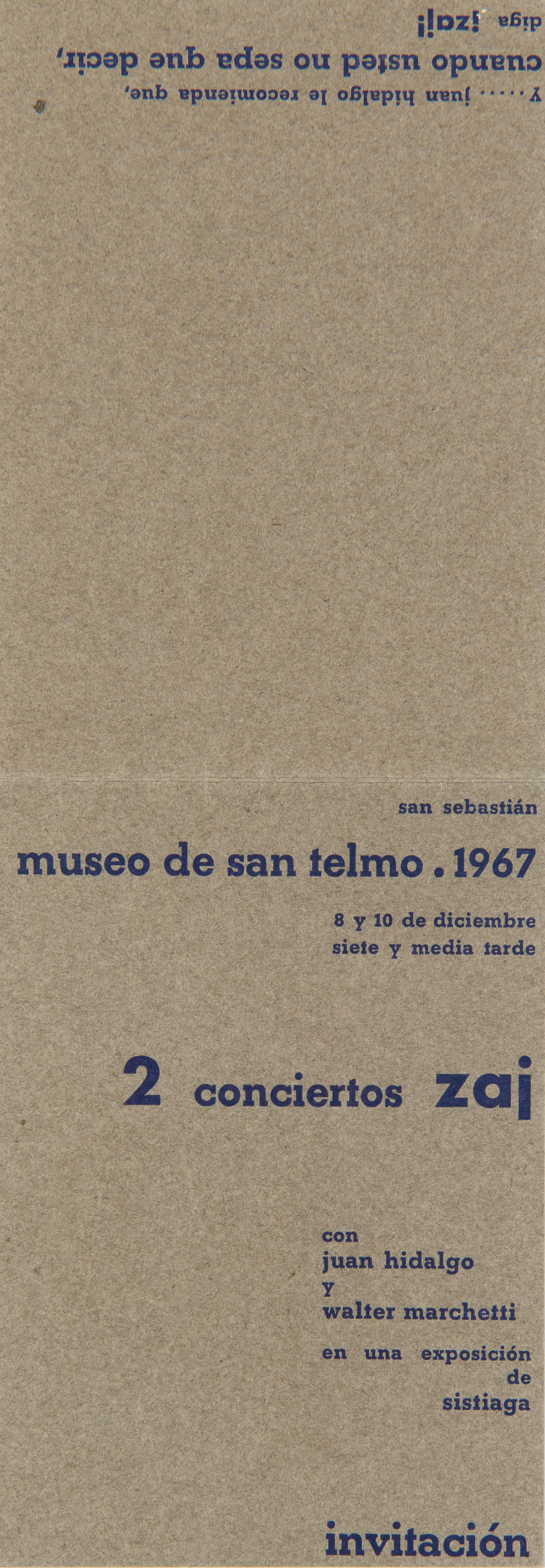 2 CONCIERTOS ZAJ EN UNA EXPOSICIÓN DE SISTIAGA 
Museo San Telmo, San Sebastián, 8 y 10 de diciembre...
