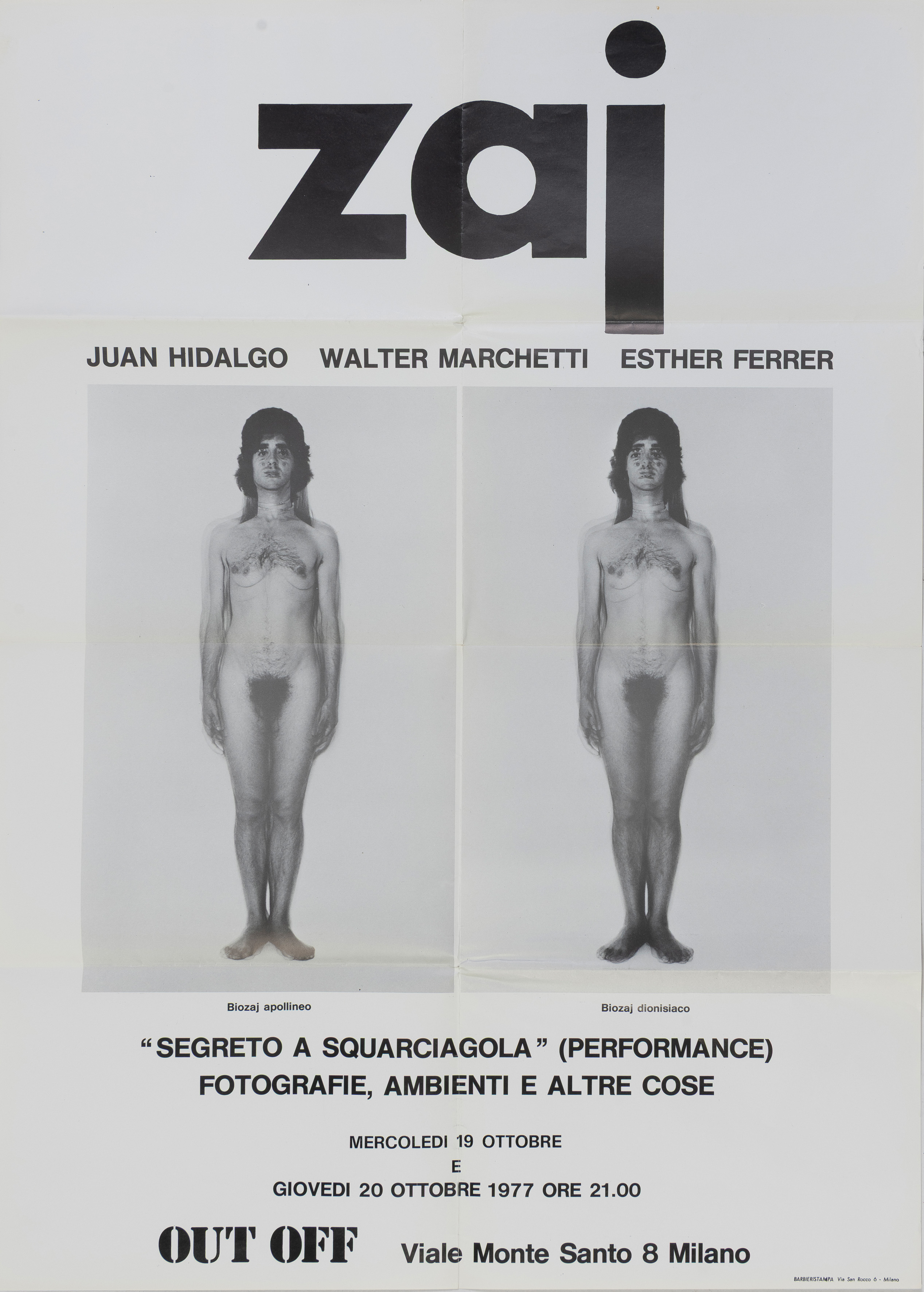 Juan Hidalgo-Esther Ferrer- Walter Marchetti: Zaj “secreto a squarciagola”, Cartel, 70 x 50 cm.