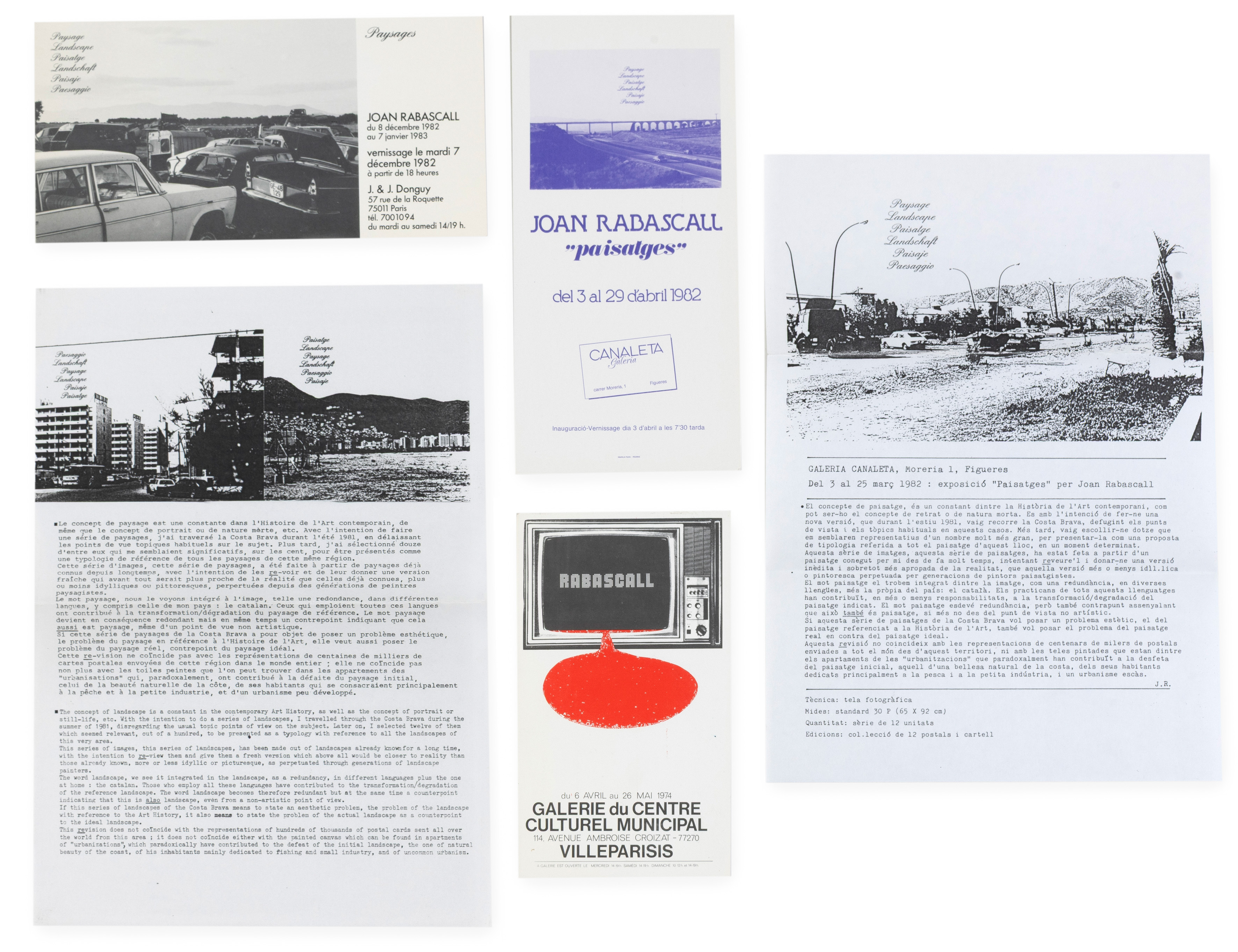 JOAN RABASCALL (Barcelona 1935)
3 documentos)
-Postal de invitación Galerie du Centre,...