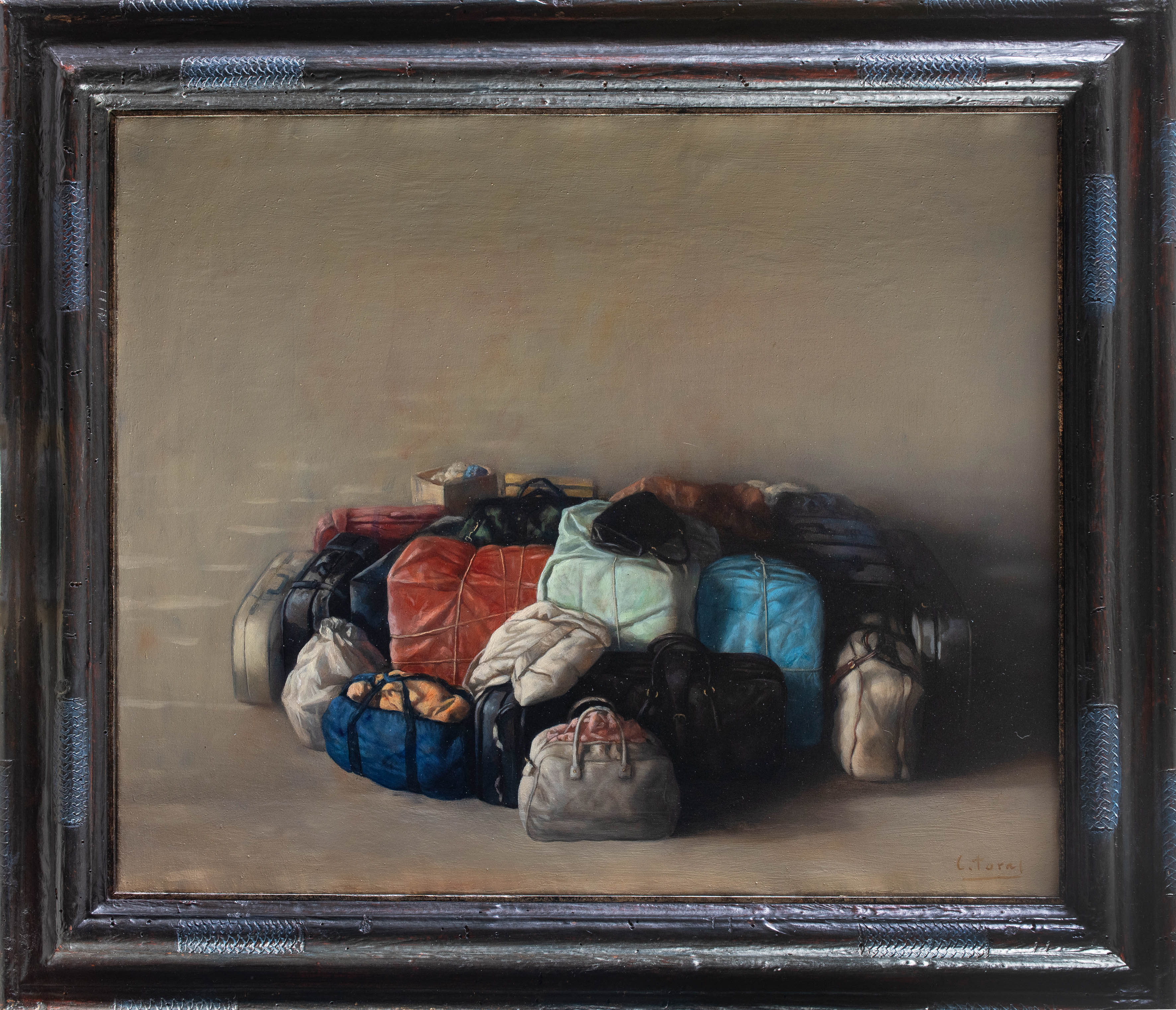 CRISTÓBAL TORAL (Antequera 1940)
"Las maletas"
Óleo sobre lienzo
Firmado
Medidas: 38 x 46, 5 cm.