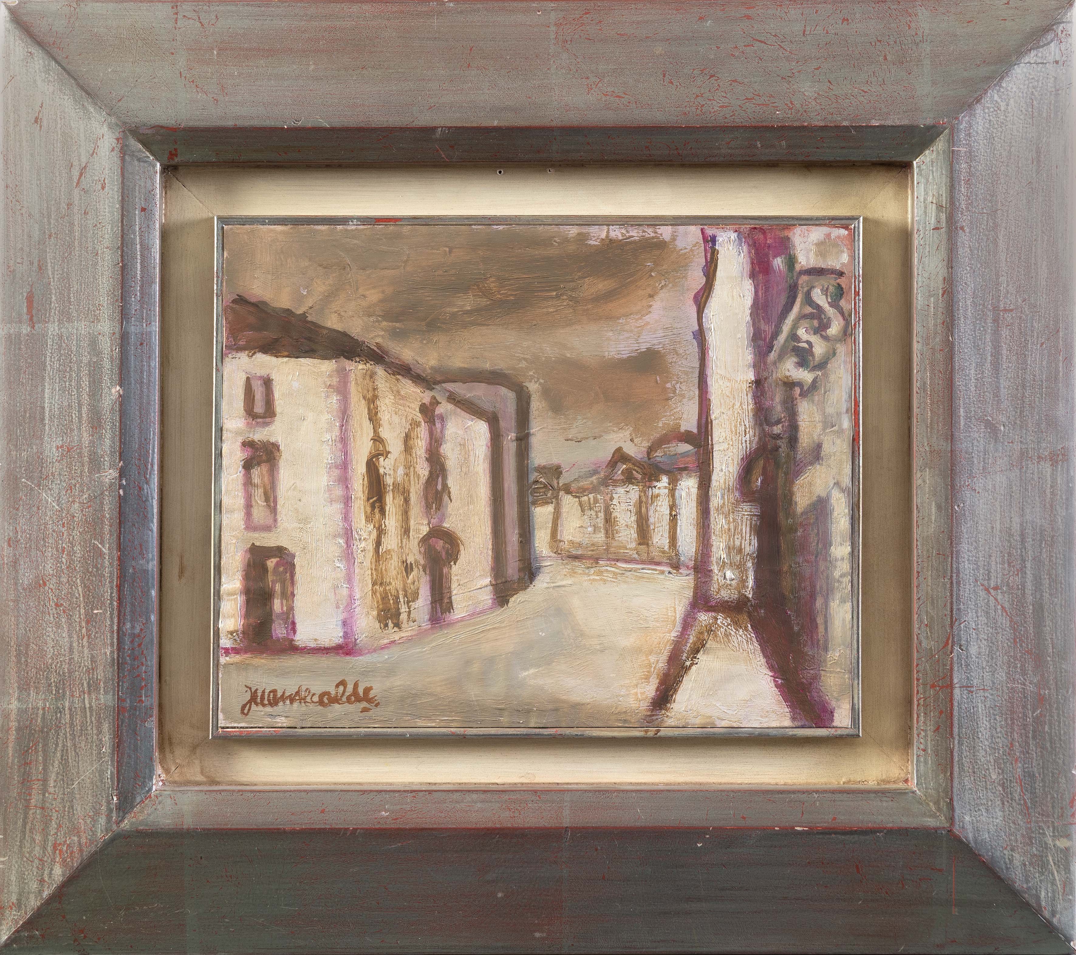 JUAN ALCALDE (Madrid 1918-2020)
"Calle de ciudad"
Óleo sobre cartulina adherido a tabla
Firmado
Con...
