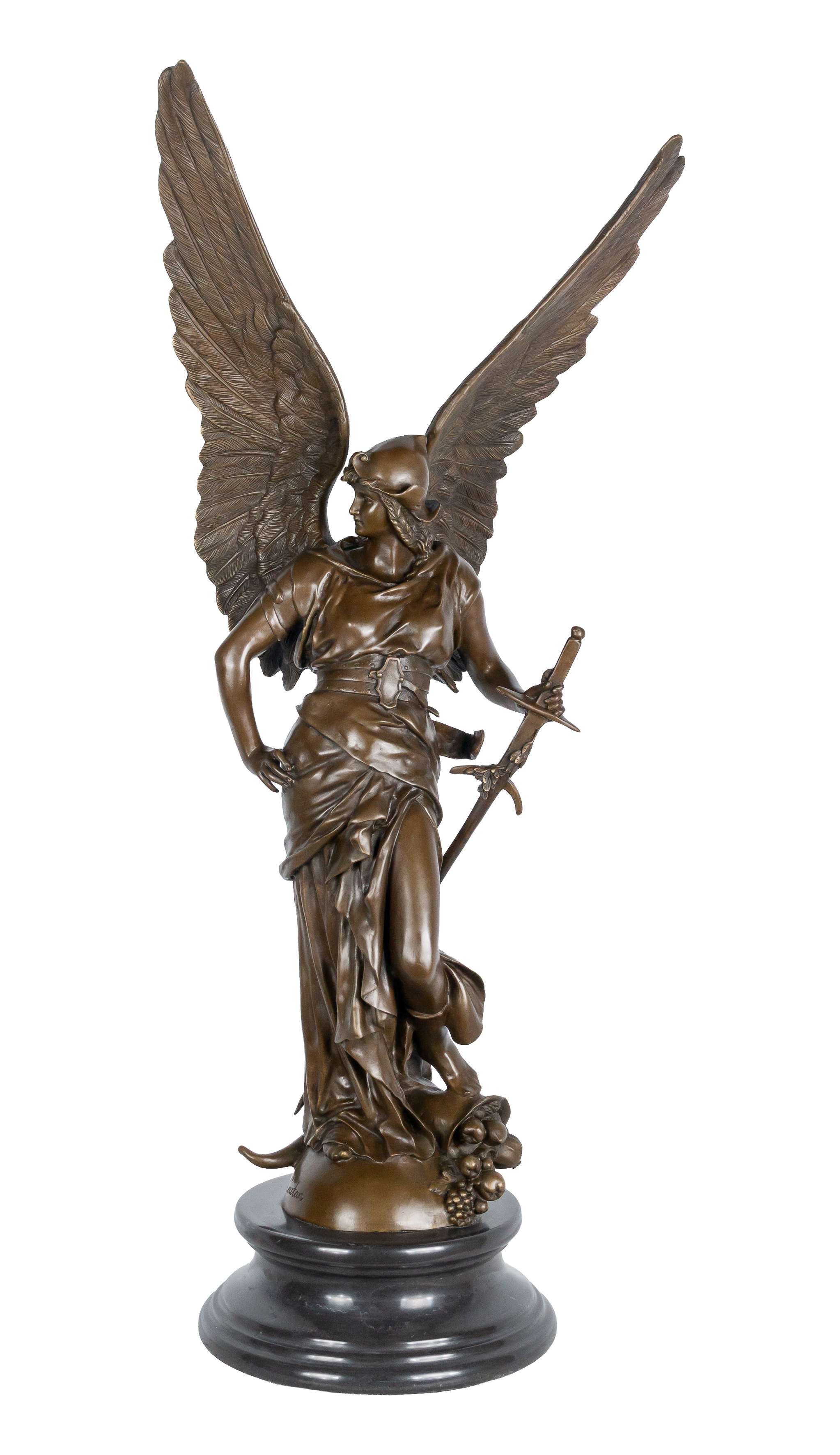 Según modelo de Jules Felix Coutan (Francia, 1848 - 1939).
"Alegoría de la paz"
Escultura en bronce...