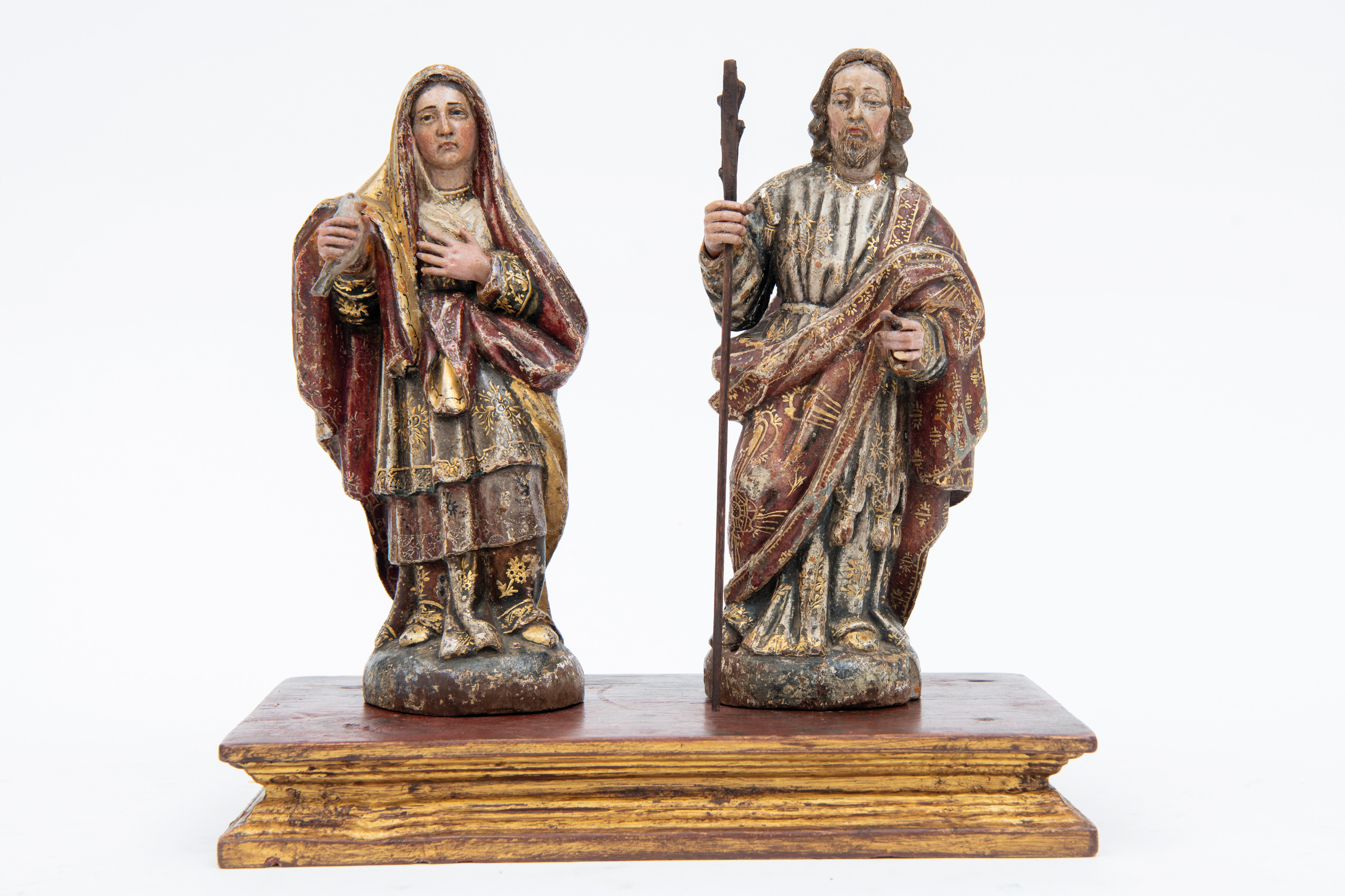 ESCUELA MEXICANA, S. XVIII
"San José" y "Virgen María"
Madera tallada y policromada.
Medidas: 23 cm...