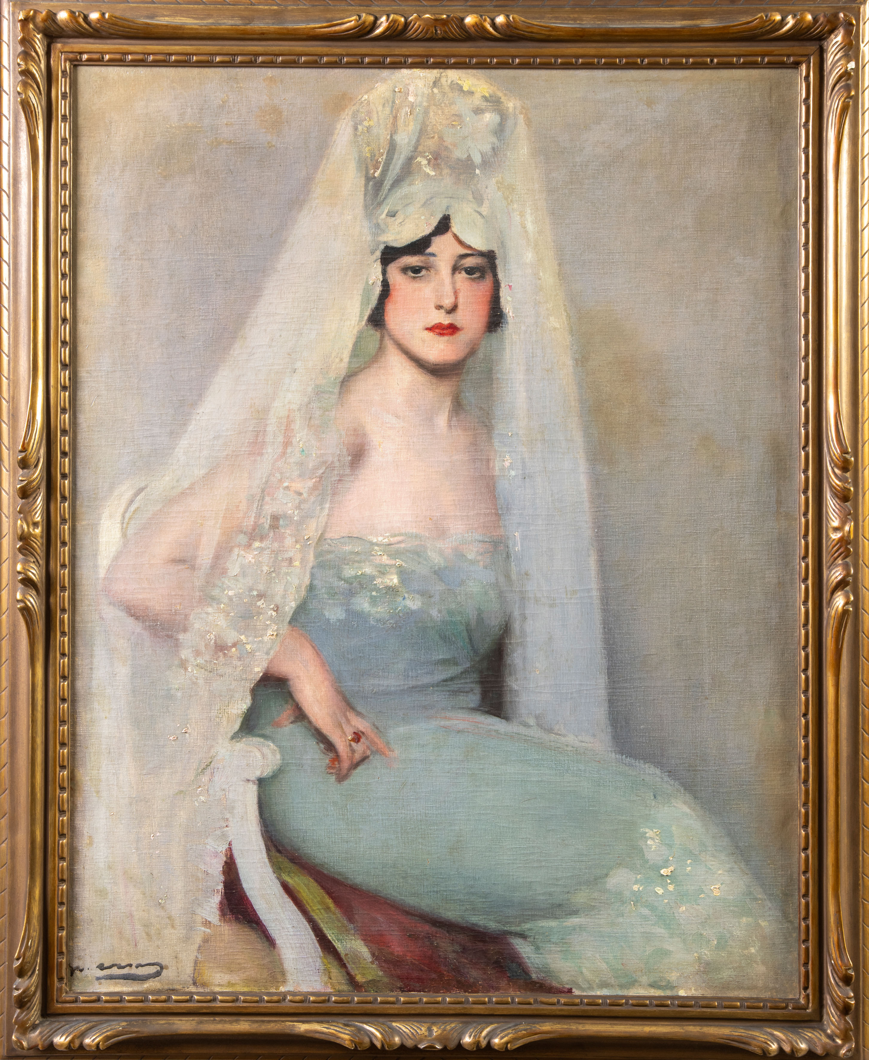 RAMÓN CASAS I CARBÓ (Barcelona, 1866-1932)
“Manola con mantilla blanca”
ca. 1915
Óleo sobre...