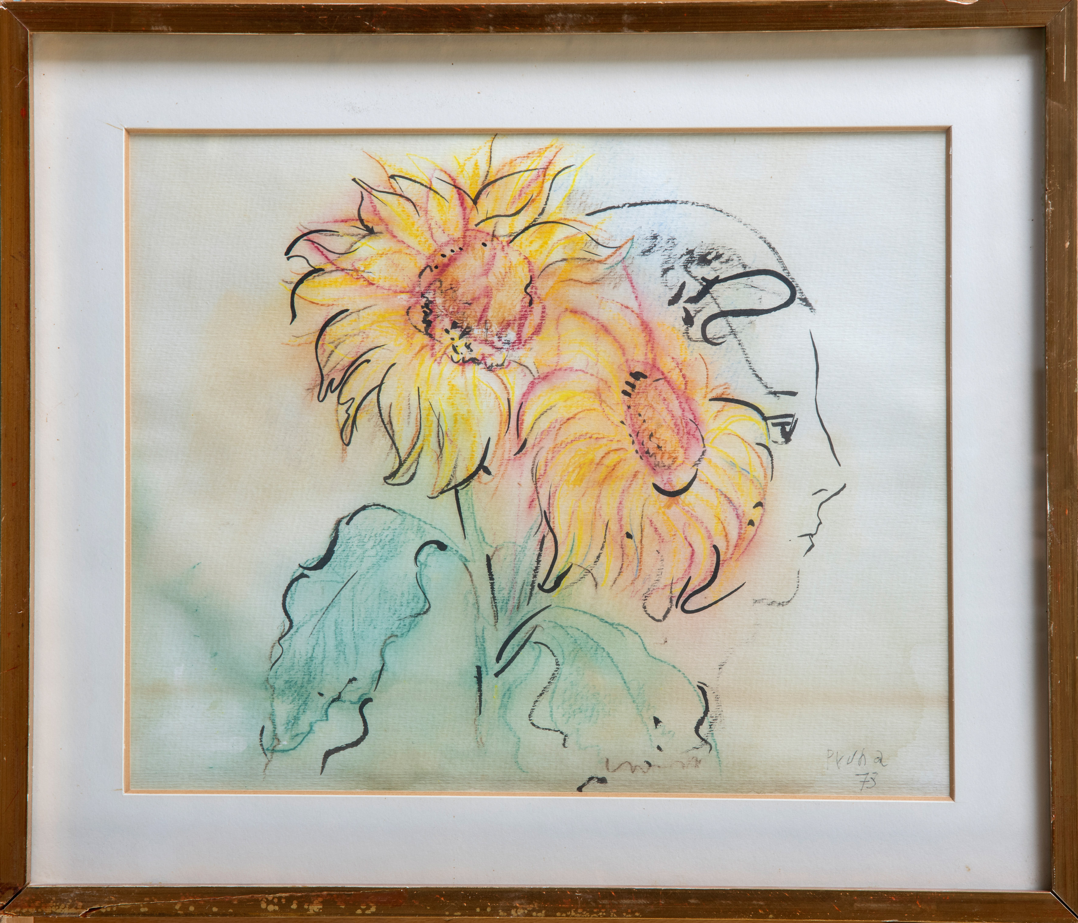 PERE PRUNA OCERANS (Barcelona, 1904-1977)
"Mujer y flores"
1973
Tinta, ceras y lápices de colores...
