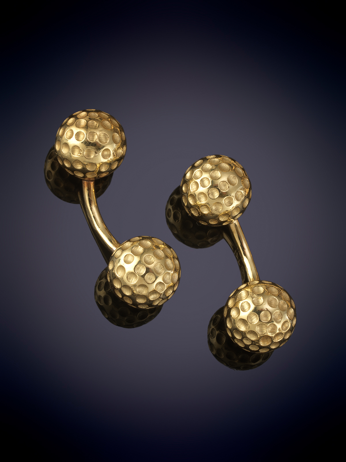 PAREJA GEMELOS DOBLES CON FORMA DE PELOTAS DE GOLF EN ORO AMARILLO 18K.