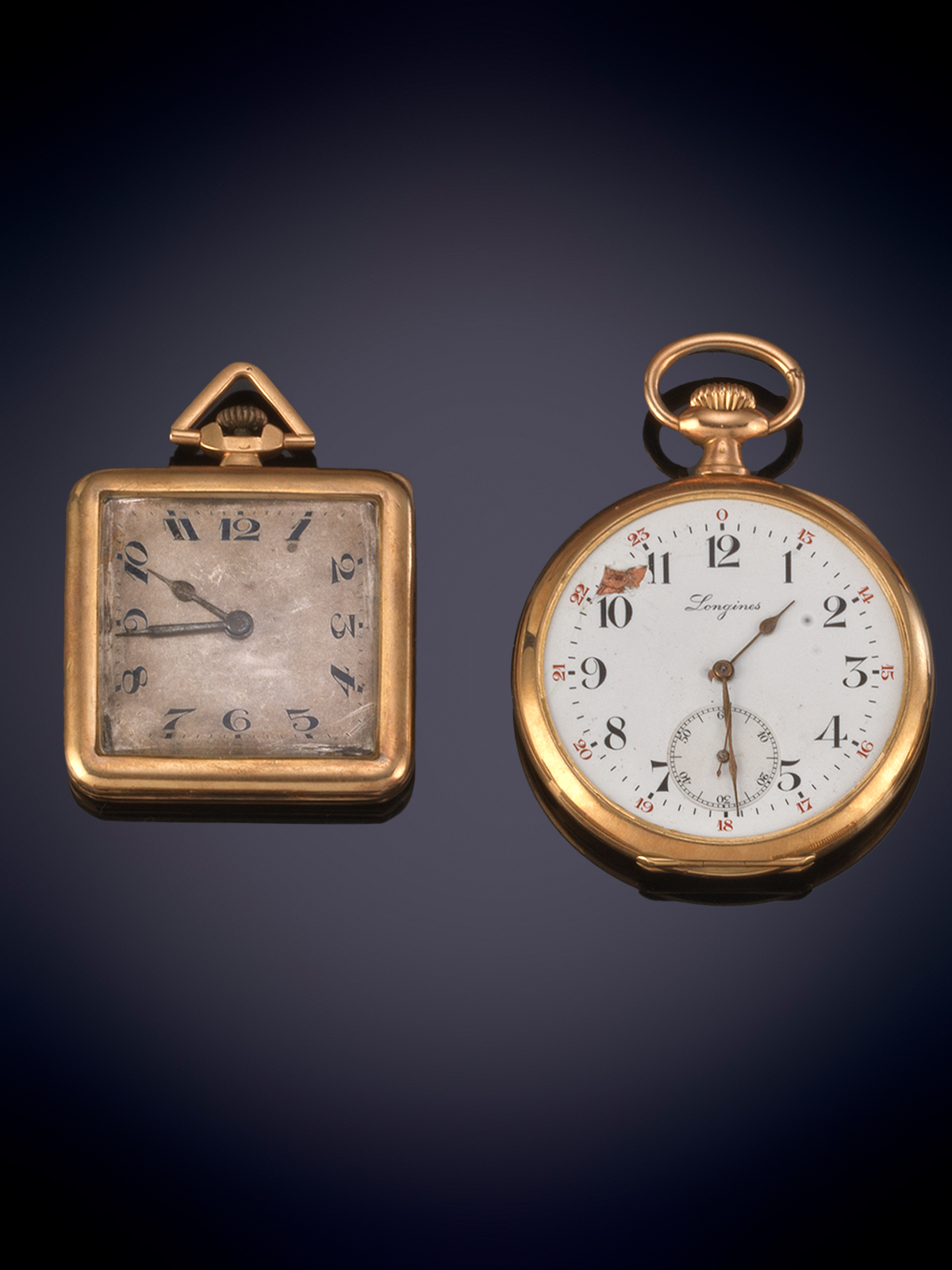 LOTE DE DOS RELOJES DE BOLSILLO "LONGINES" LEPINE. CAJA EN ORO AMARILLO DE 18K, FIRMADA Y Nº...