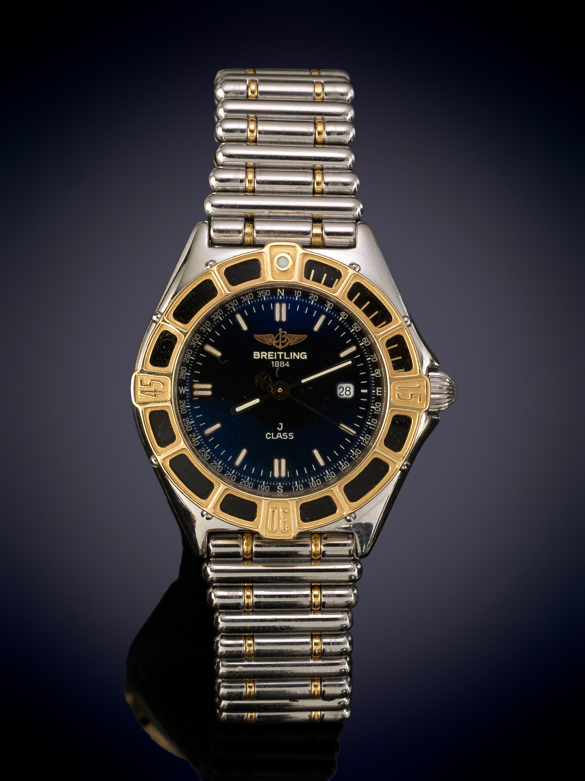 BREITLING J CLASS. RELOJ DE PULSERA PARA SEÑORA EN ACERO Y ORO. ESFERA AZUL CON NUMERACIÓN A...