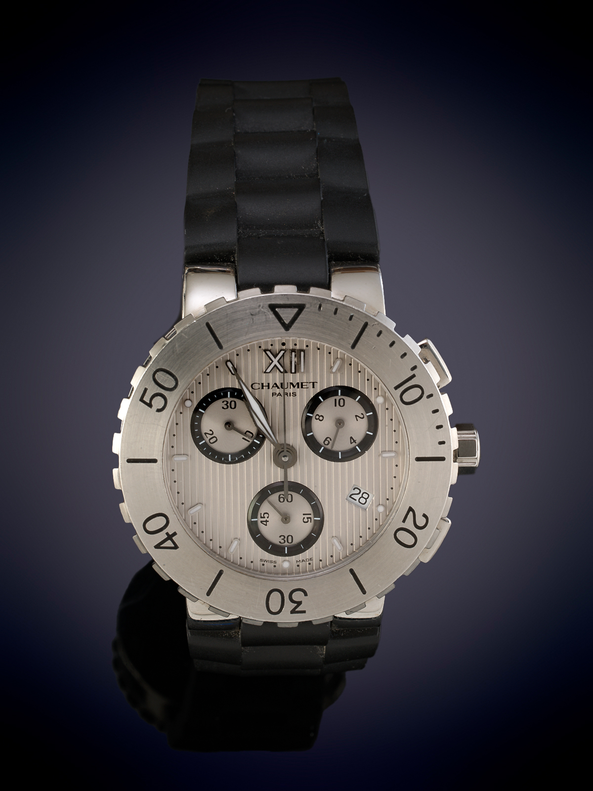 CHAUMET CHRONOGRAPH. RELOJ DE PULSERA PARA CABALLERO.ESFERA GRIS CON NUMERACION ROMANA A LAS DOCE Y...
