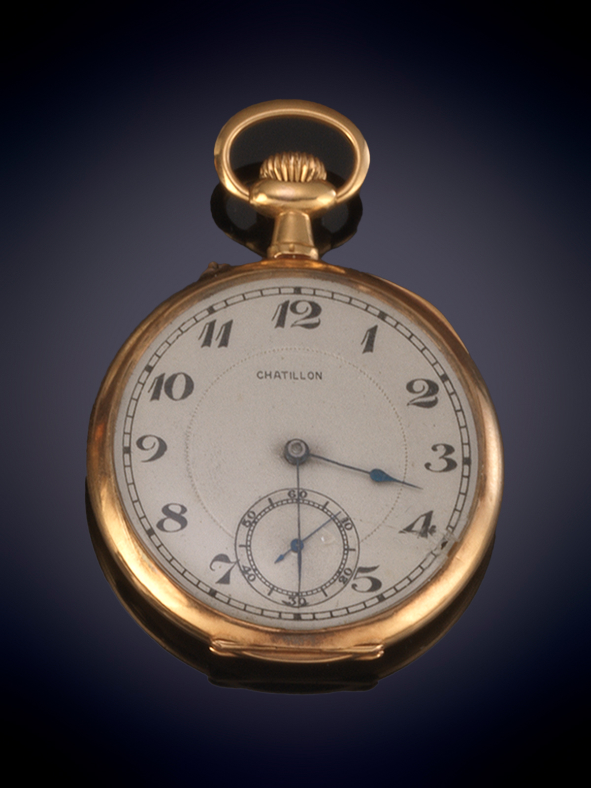 CHATILLON. RELOJ DE BOLSILLO LEPIN DE ORO AMARILO DE 18K. ESFERA ARGENTÉ CON NUMERACIÓN ARÁBIGA Y...