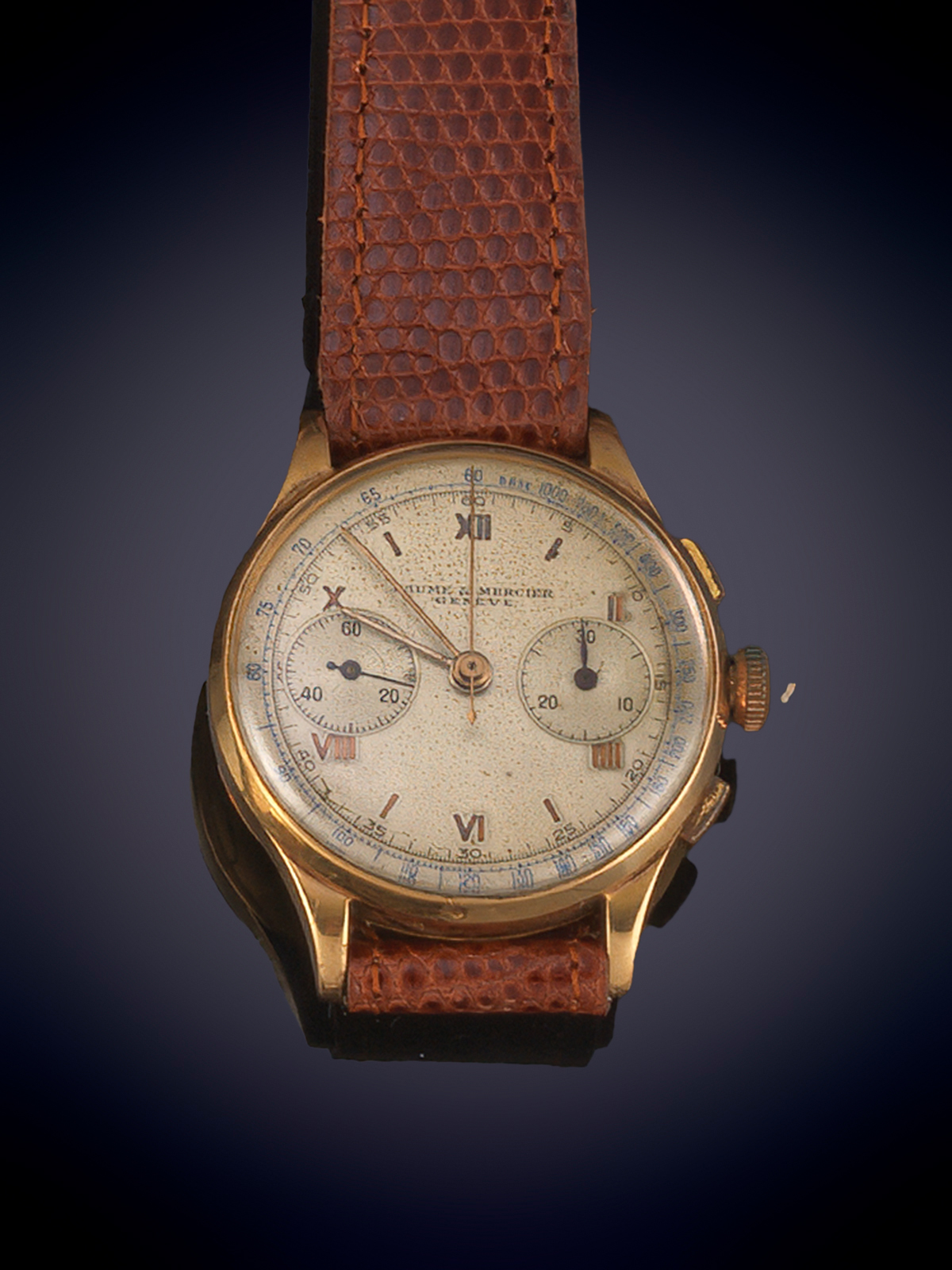 BAUME & MERCIER. AÑOS 40. CRONOGRAFO. RELOJ DE PULSERA PARA CABALLERO, DE ORO DE 18K. ESFERA...
