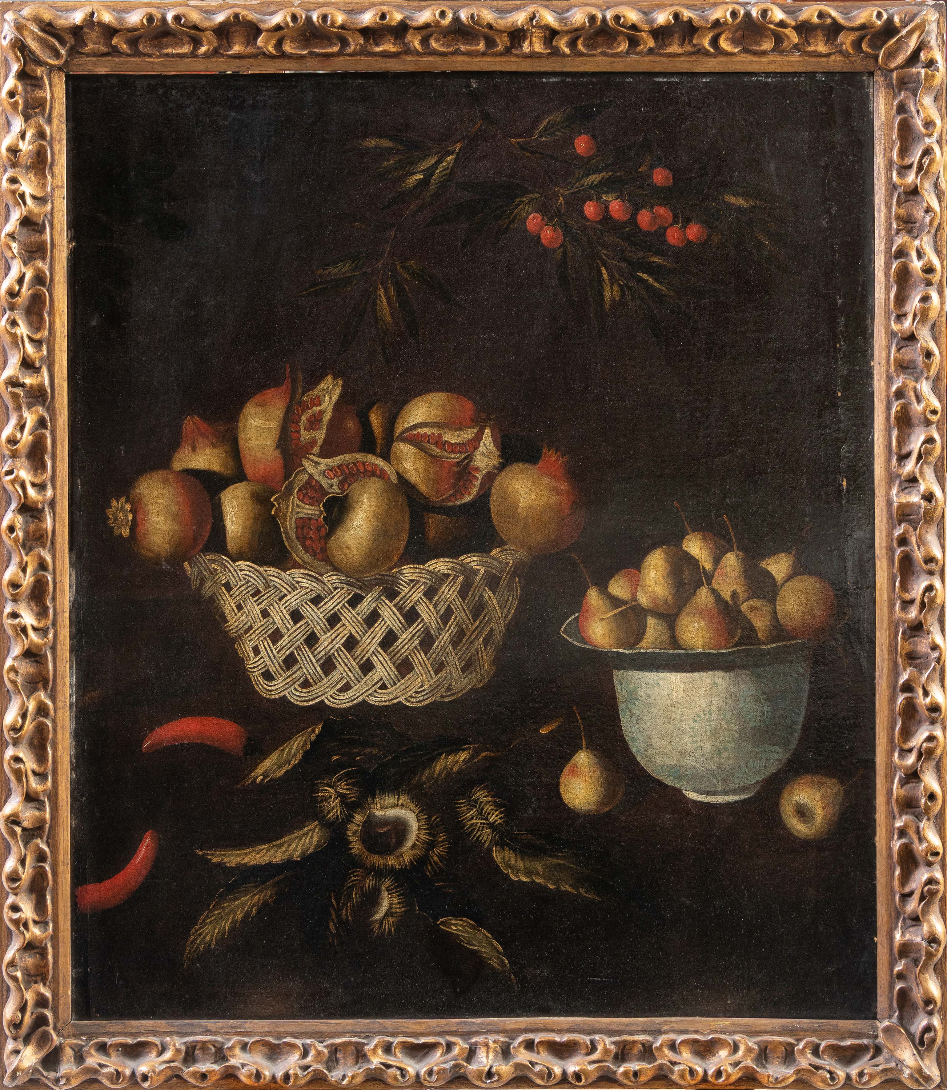 ESCUELA MADRILEÑA, SEGUIDOR DE JUAN VAN DER HAMEN Y LEÓN
"Bodegón con cesto de granadas, cuenco de...