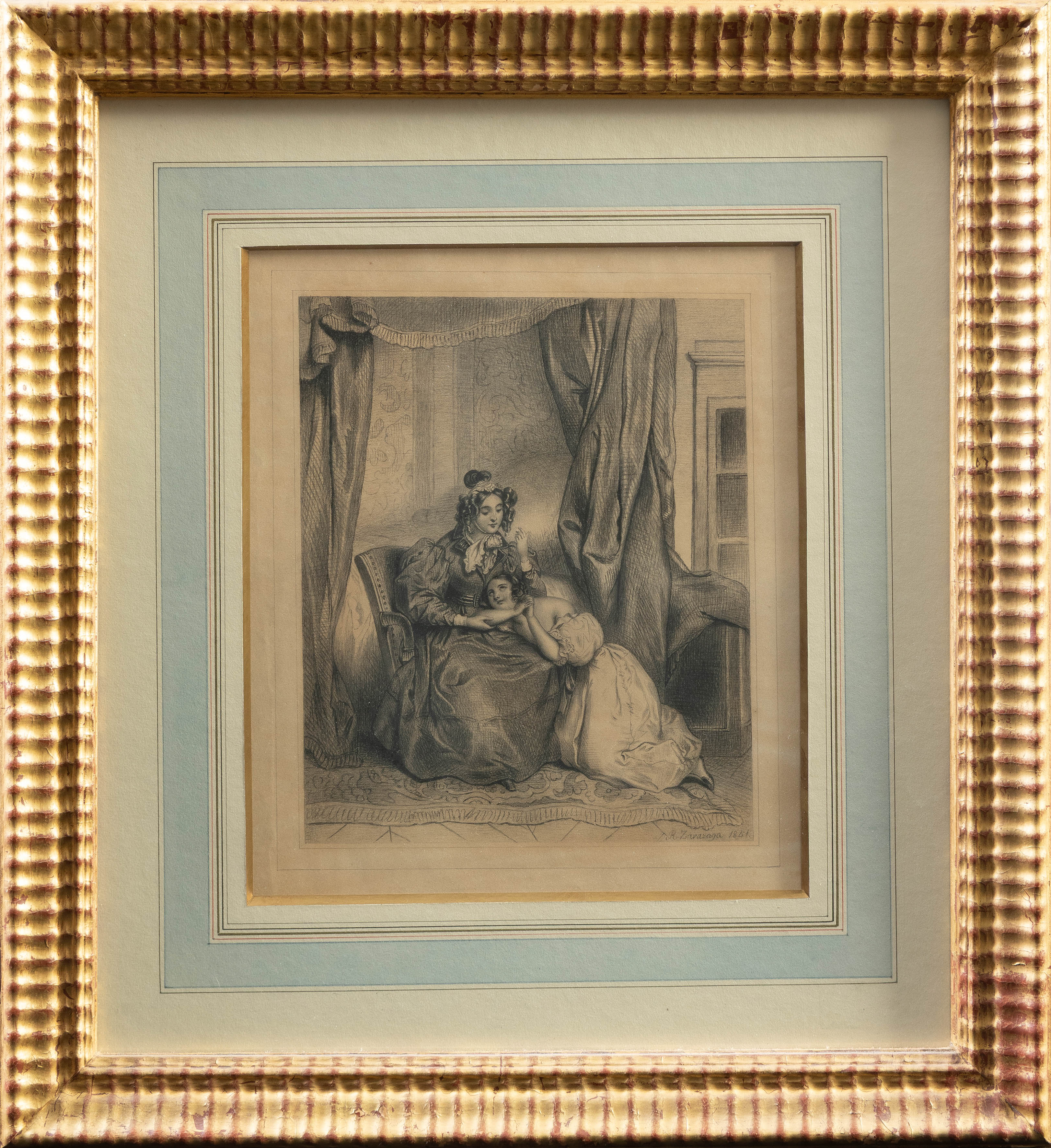 RAMONA ZARAZAGA DE GELABERT, S. XIX
Pareja de damas
1841
Lápiz grafito sobre papel.
Medidas: 240 x...